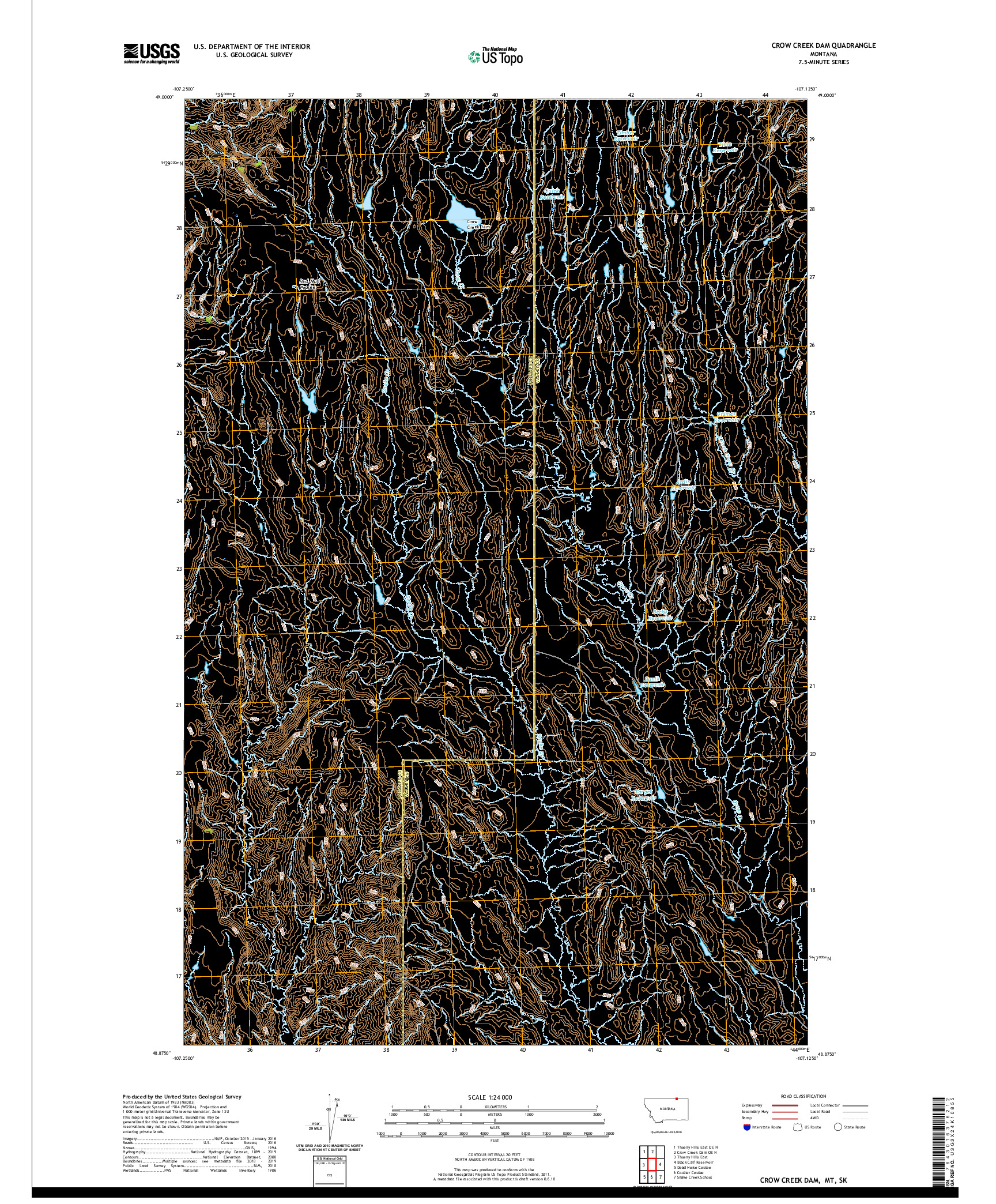 USGS US TOPO 7.5-MINUTE MAP FOR CROW CREEK DAM, MT,SK 2020