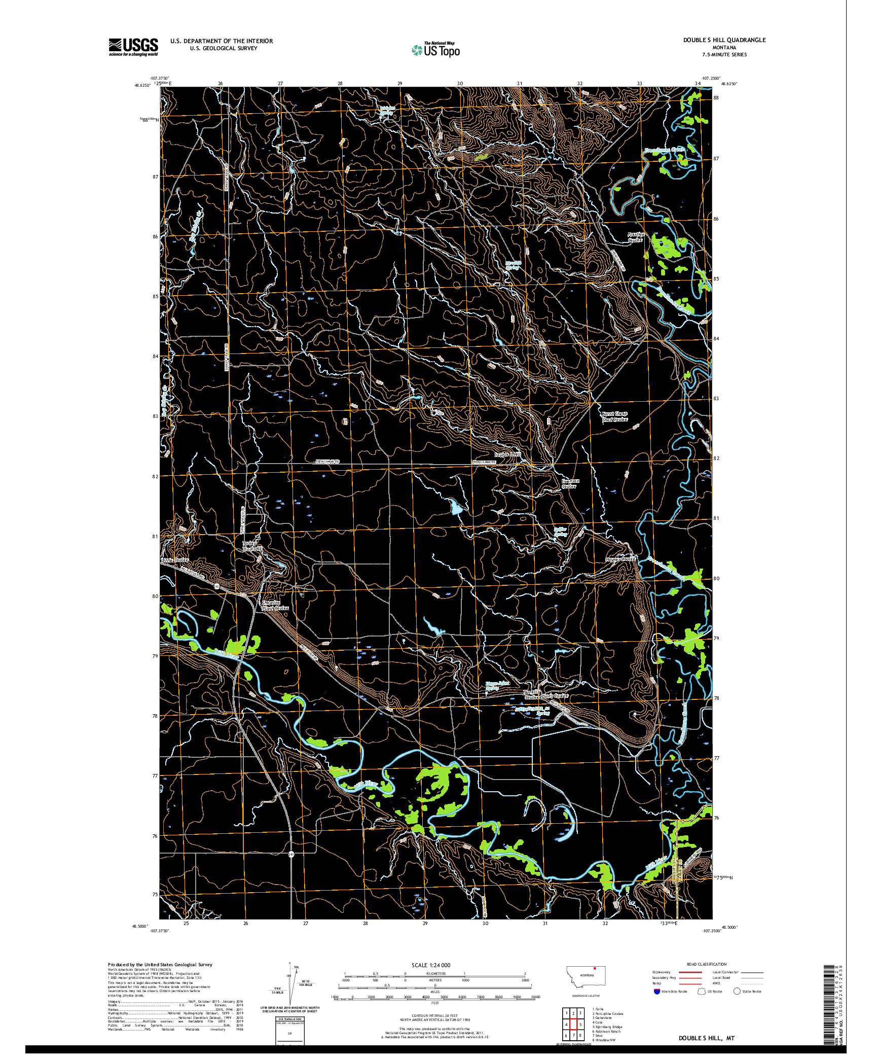 USGS US TOPO 7.5-MINUTE MAP FOR DOUBLE S HILL, MT 2020