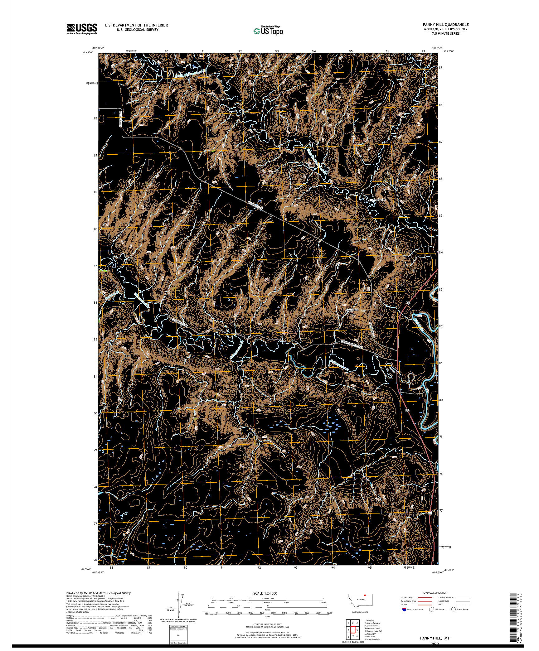 USGS US TOPO 7.5-MINUTE MAP FOR FANNY HILL, MT 2020