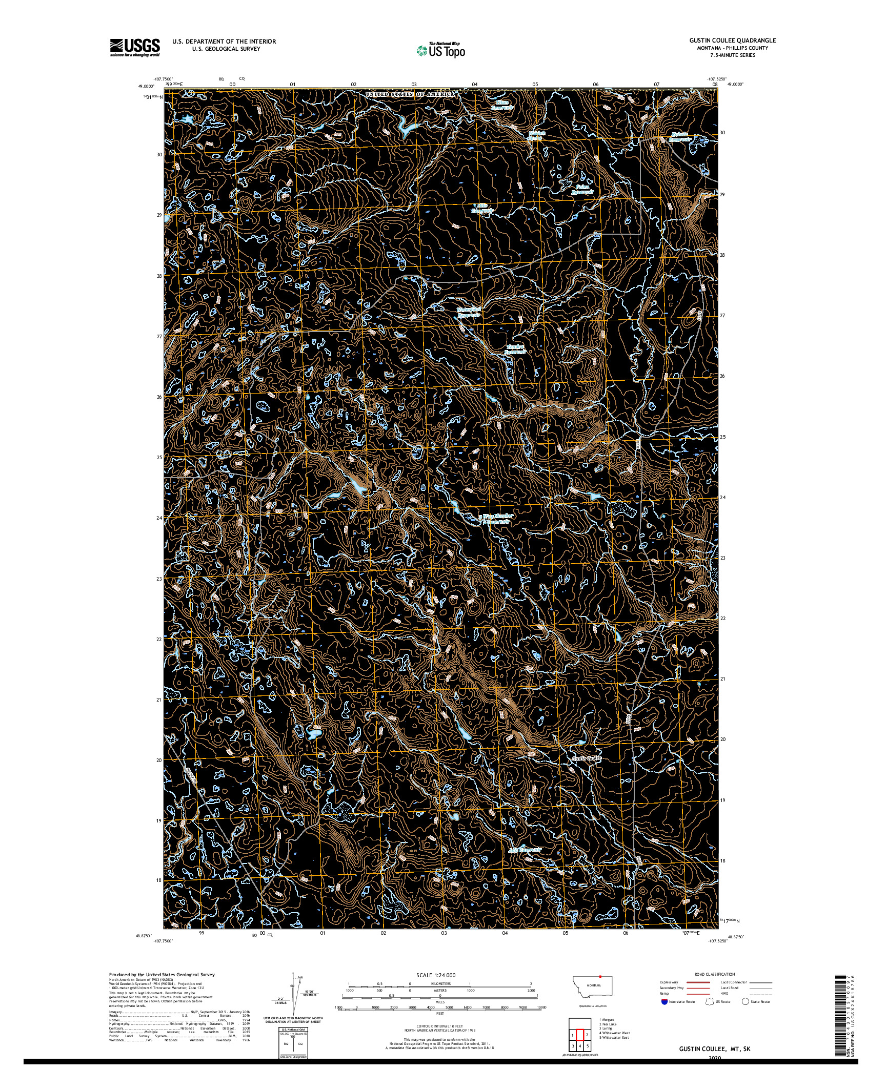 USGS US TOPO 7.5-MINUTE MAP FOR GUSTIN COULEE, MT,SK 2020