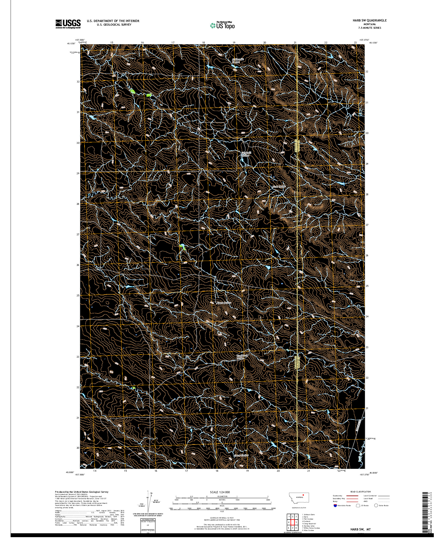 USGS US TOPO 7.5-MINUTE MAP FOR HARB SW, MT 2020