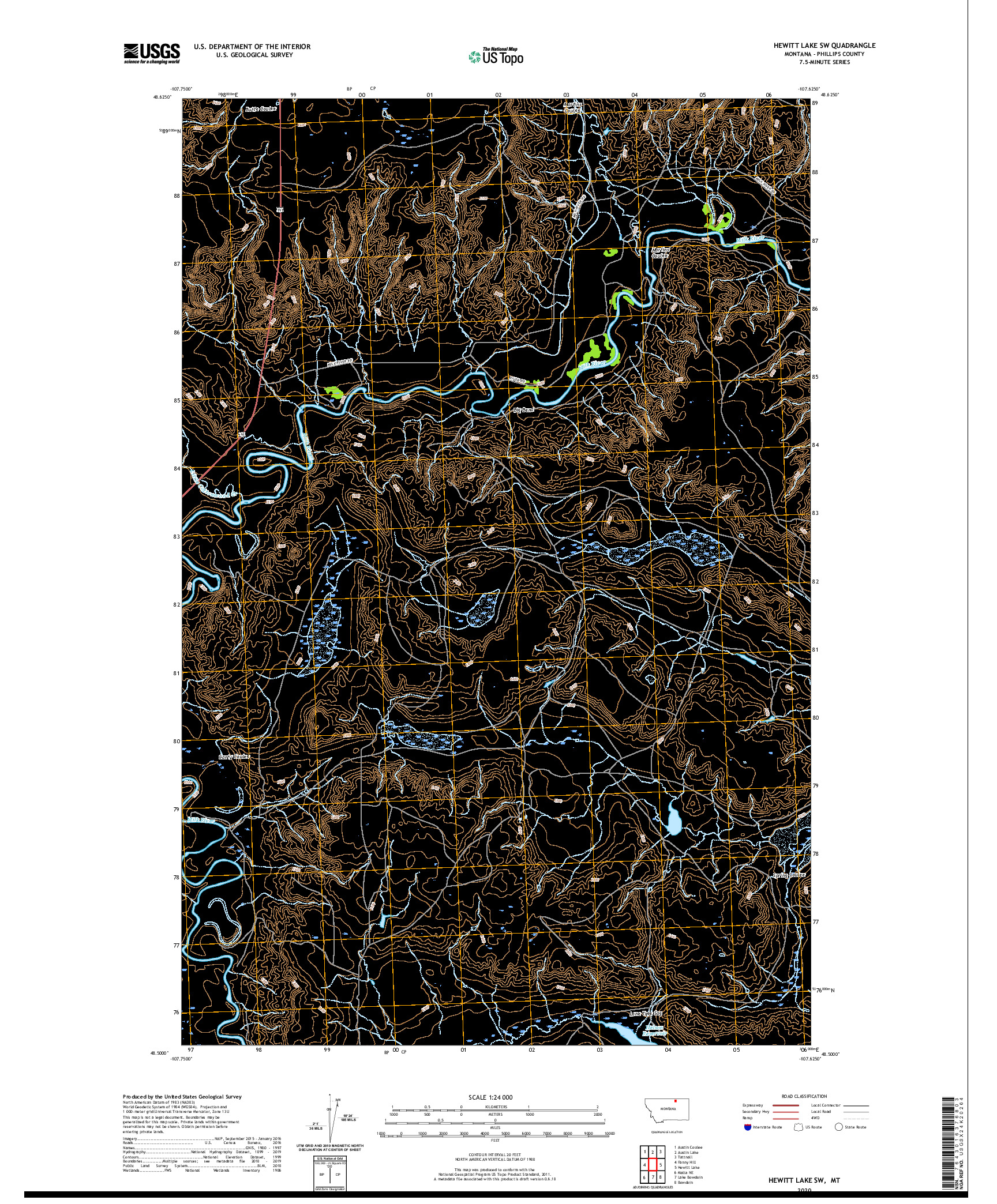 USGS US TOPO 7.5-MINUTE MAP FOR HEWITT LAKE SW, MT 2020