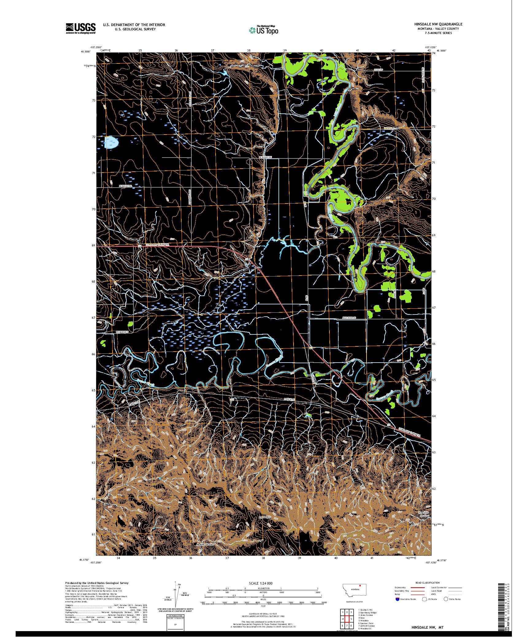 USGS US TOPO 7.5-MINUTE MAP FOR HINSDALE NW, MT 2020