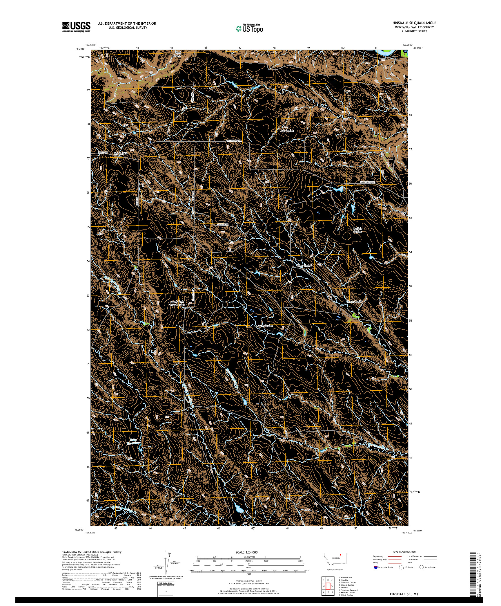 USGS US TOPO 7.5-MINUTE MAP FOR HINSDALE SE, MT 2020