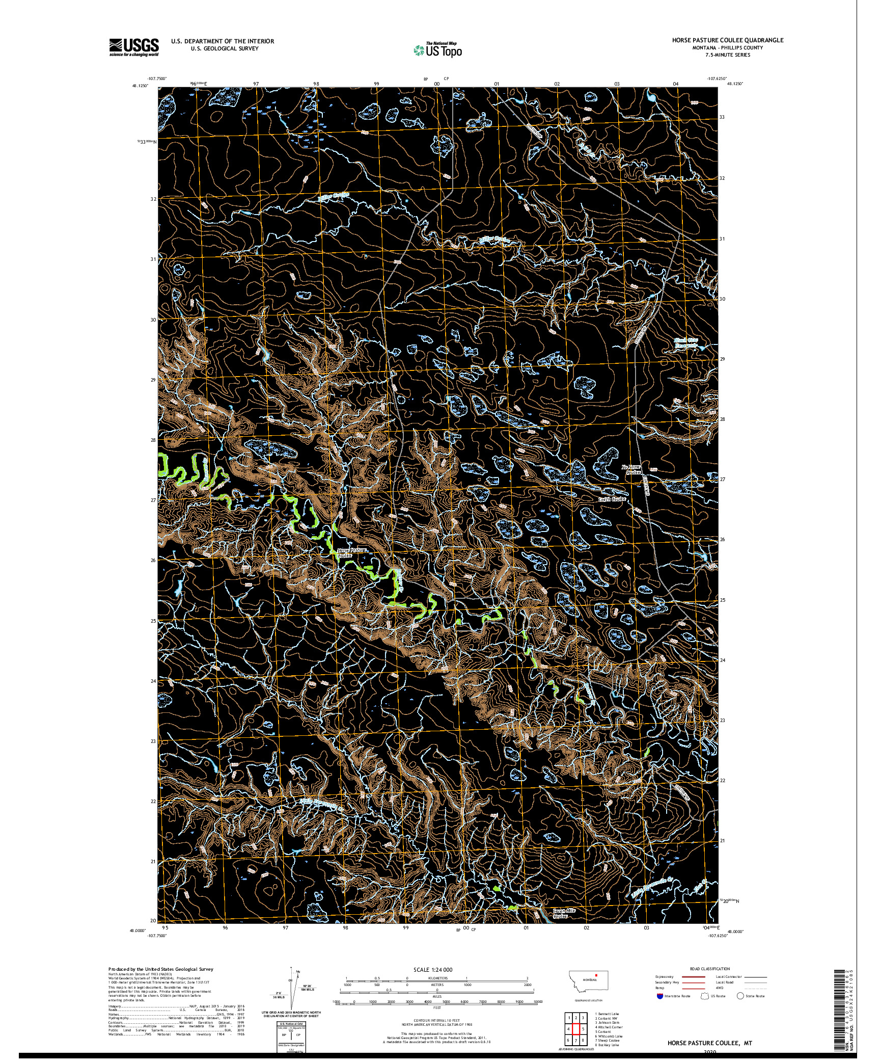 USGS US TOPO 7.5-MINUTE MAP FOR HORSE PASTURE COULEE, MT 2020