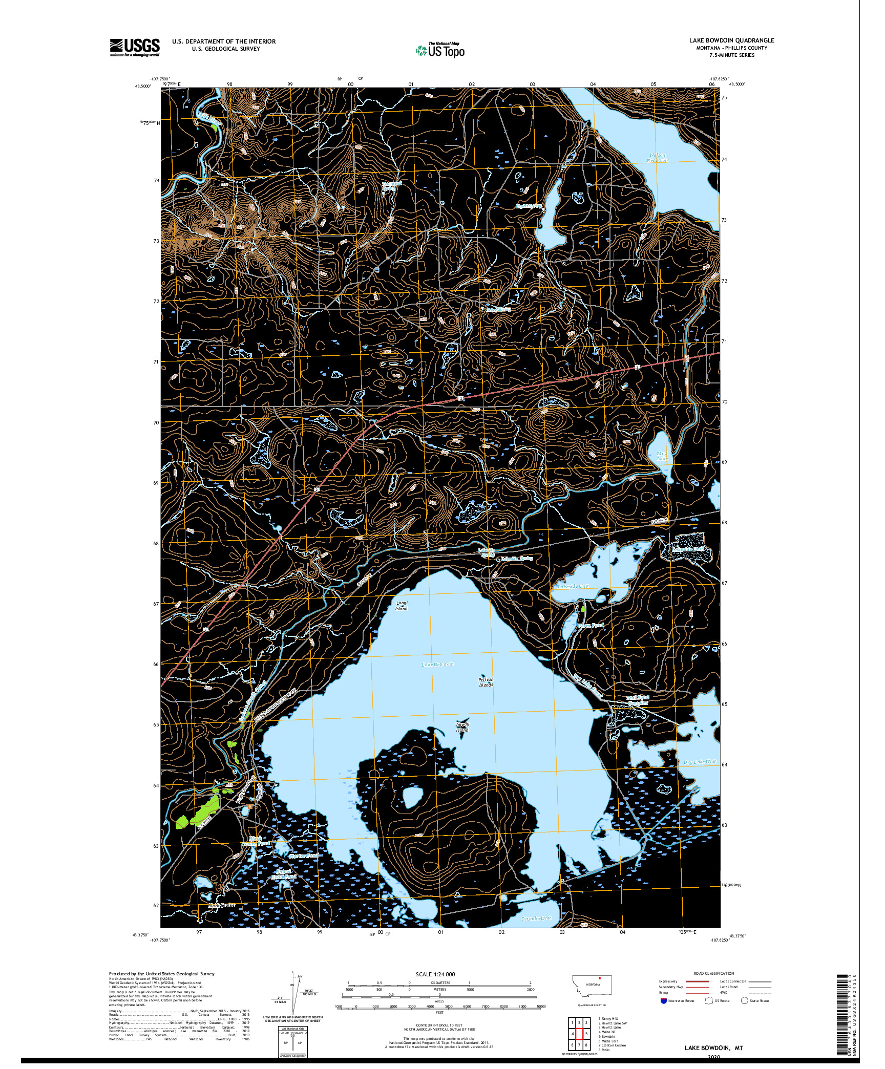 USGS US TOPO 7.5-MINUTE MAP FOR LAKE BOWDOIN, MT 2020