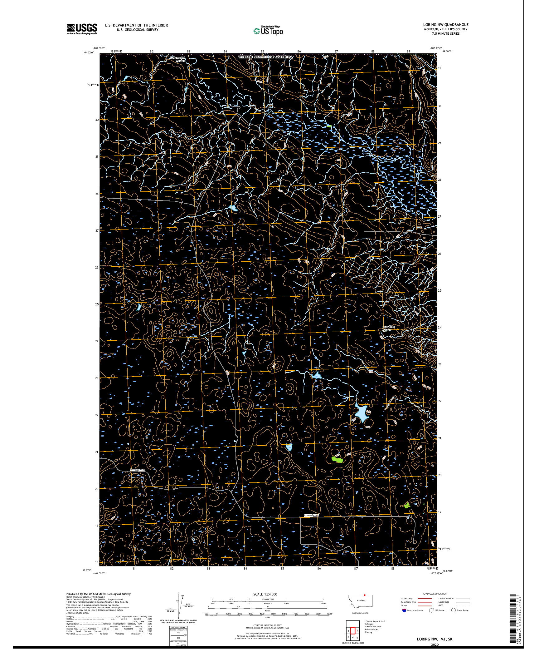 USGS US TOPO 7.5-MINUTE MAP FOR LORING NW, MT,SK 2020