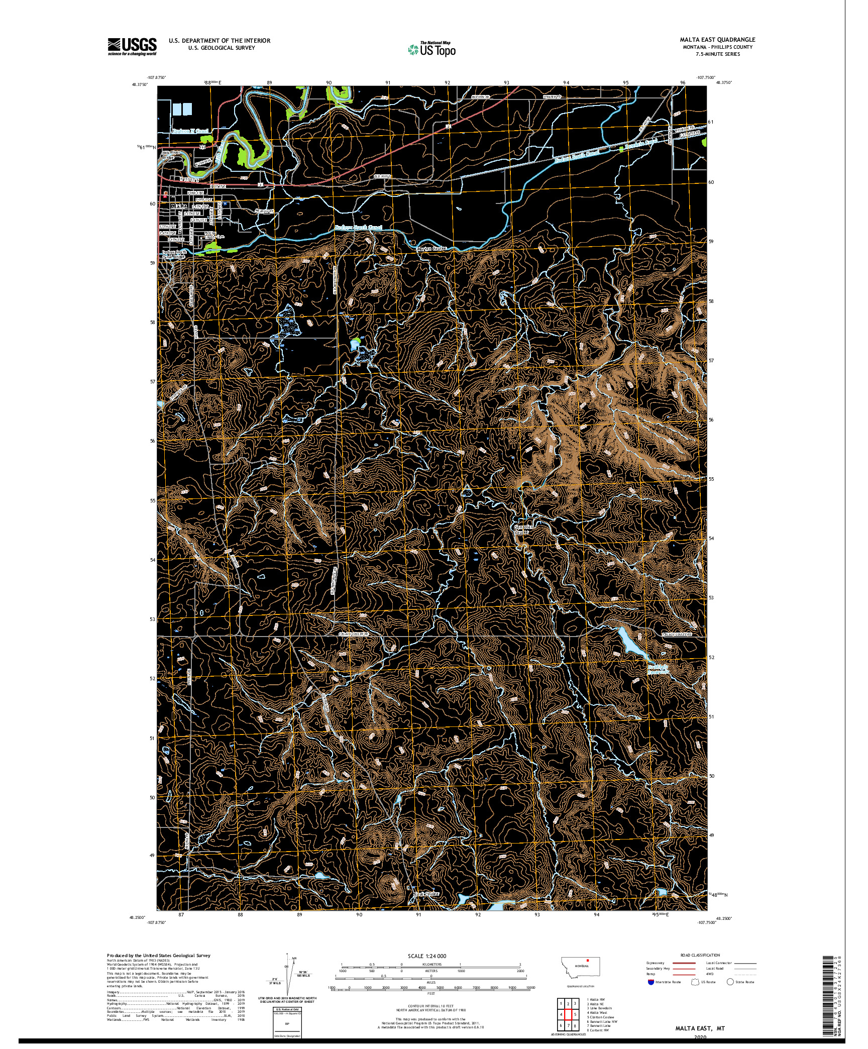 USGS US TOPO 7.5-MINUTE MAP FOR MALTA EAST, MT 2020