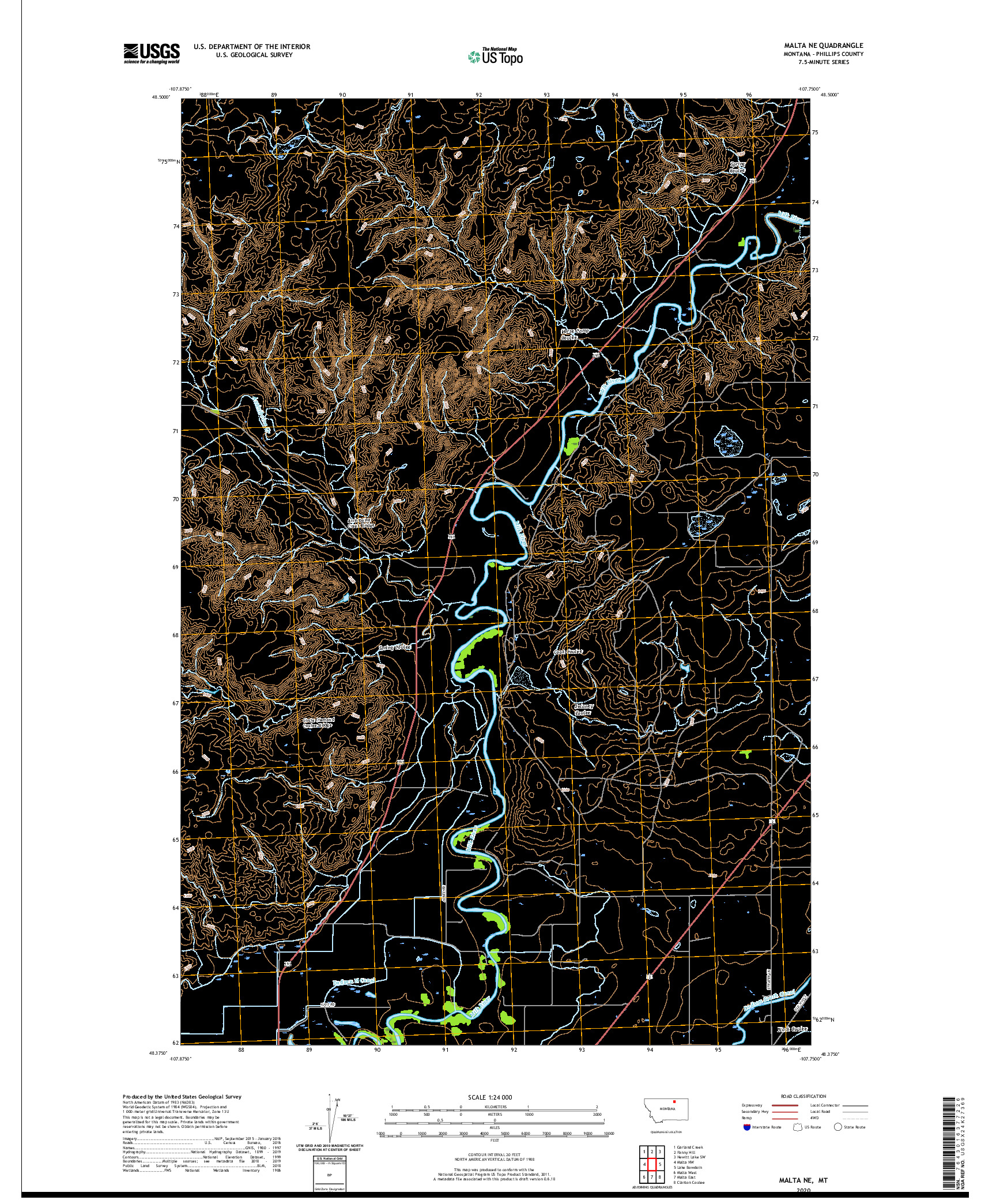 USGS US TOPO 7.5-MINUTE MAP FOR MALTA NE, MT 2020