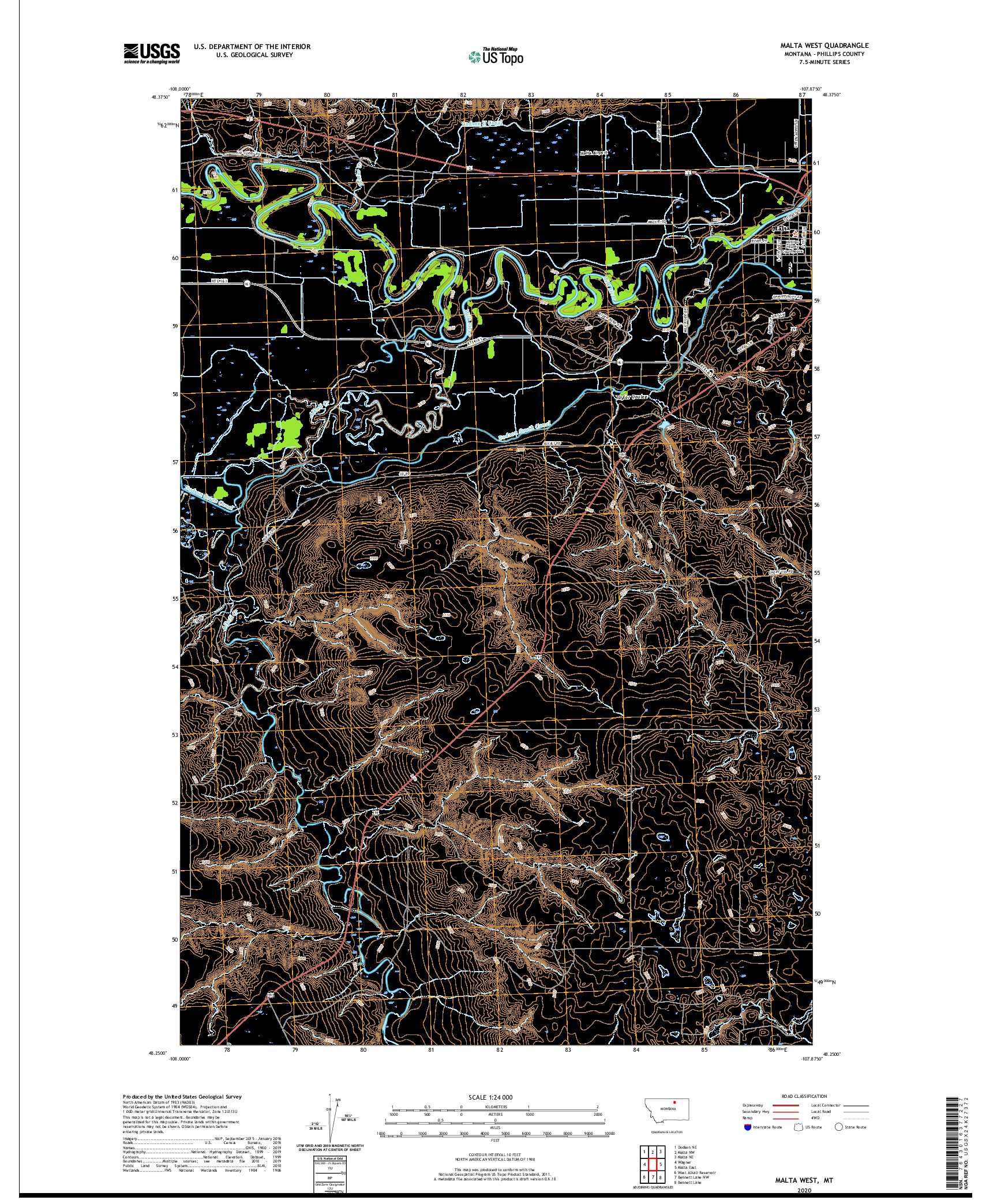 USGS US TOPO 7.5-MINUTE MAP FOR MALTA WEST, MT 2020