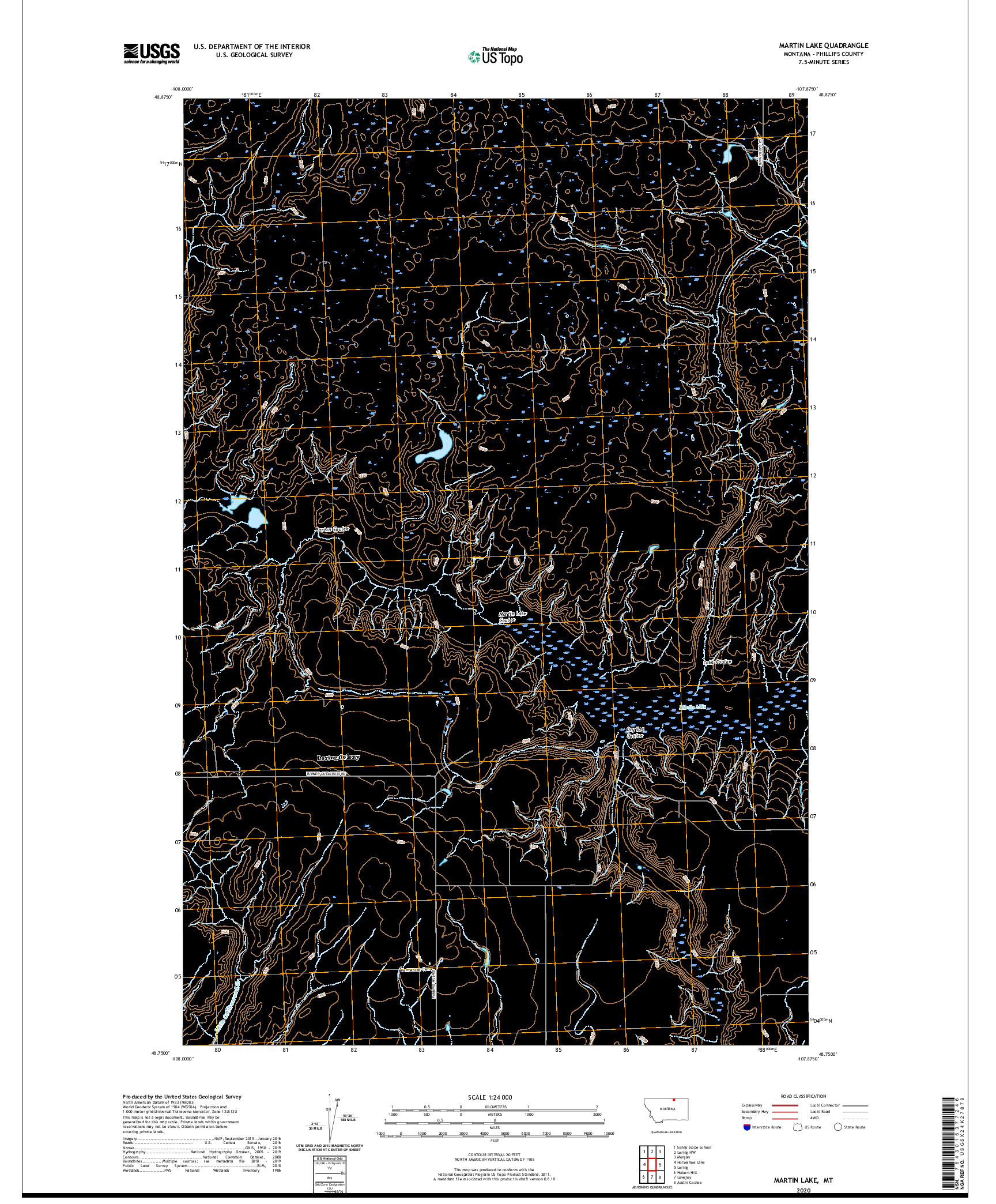 USGS US TOPO 7.5-MINUTE MAP FOR MARTIN LAKE, MT 2020
