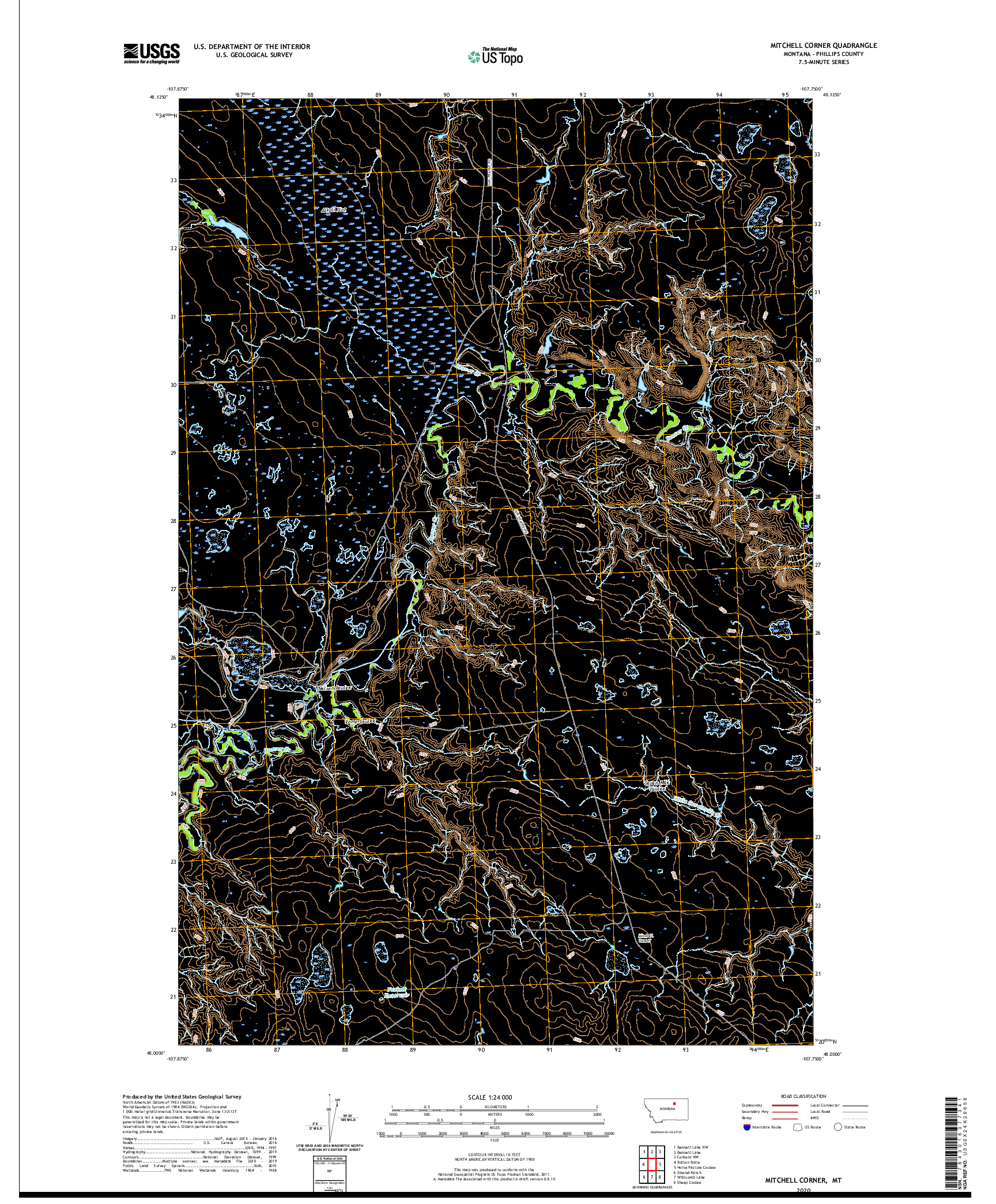 USGS US TOPO 7.5-MINUTE MAP FOR MITCHELL CORNER, MT 2020