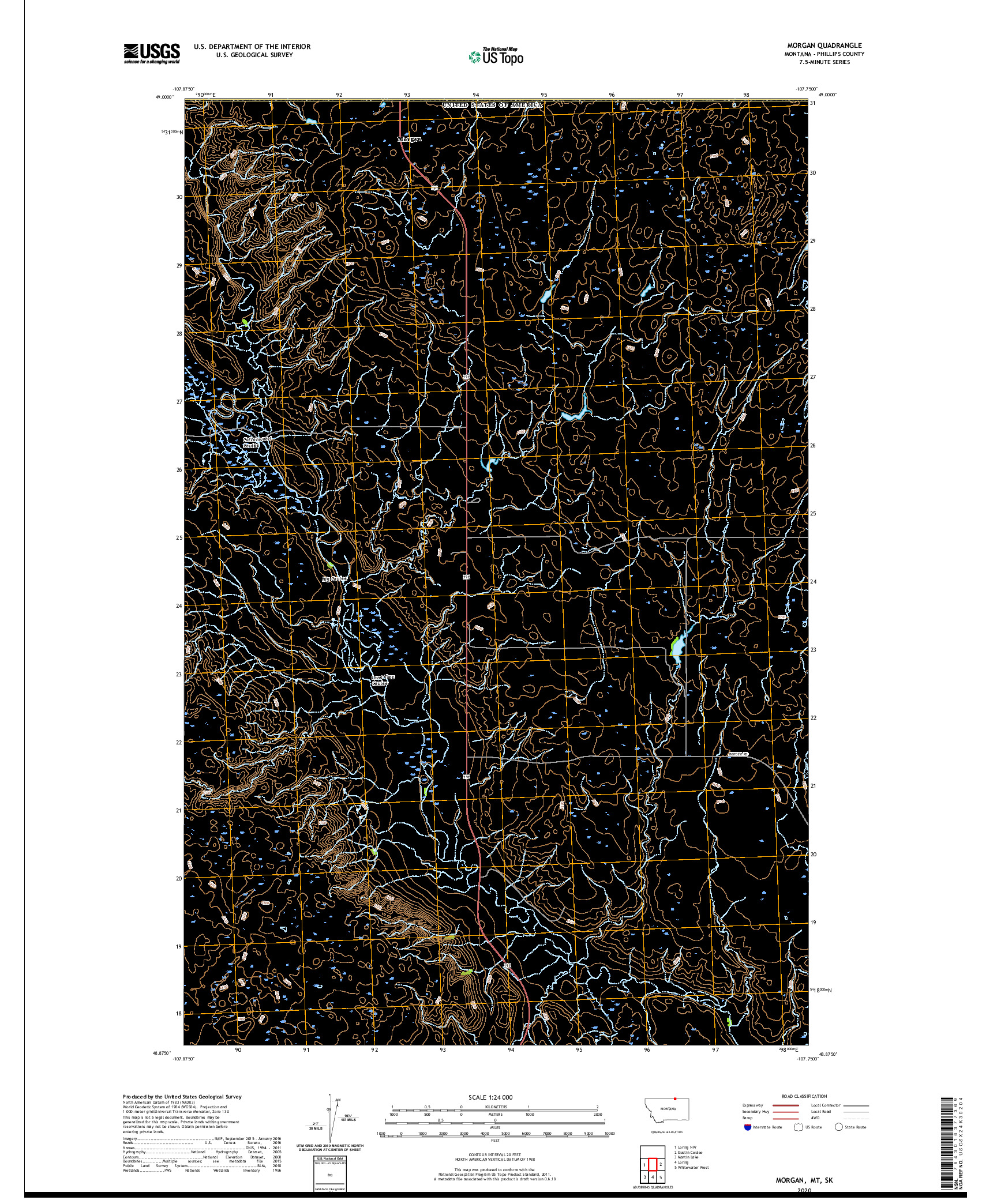 USGS US TOPO 7.5-MINUTE MAP FOR MORGAN, MT,SK 2020