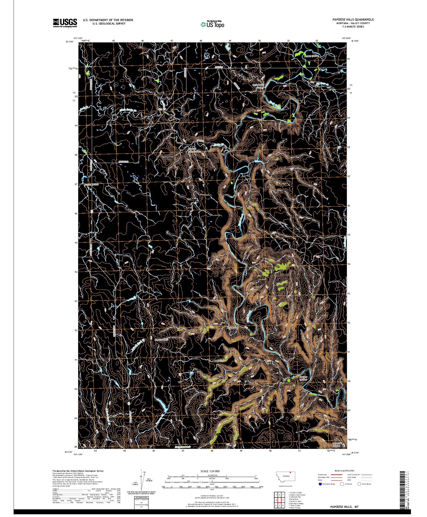 USGS US TOPO 7.5-MINUTE MAP FOR PAPOOSE HILLS, MT 2020