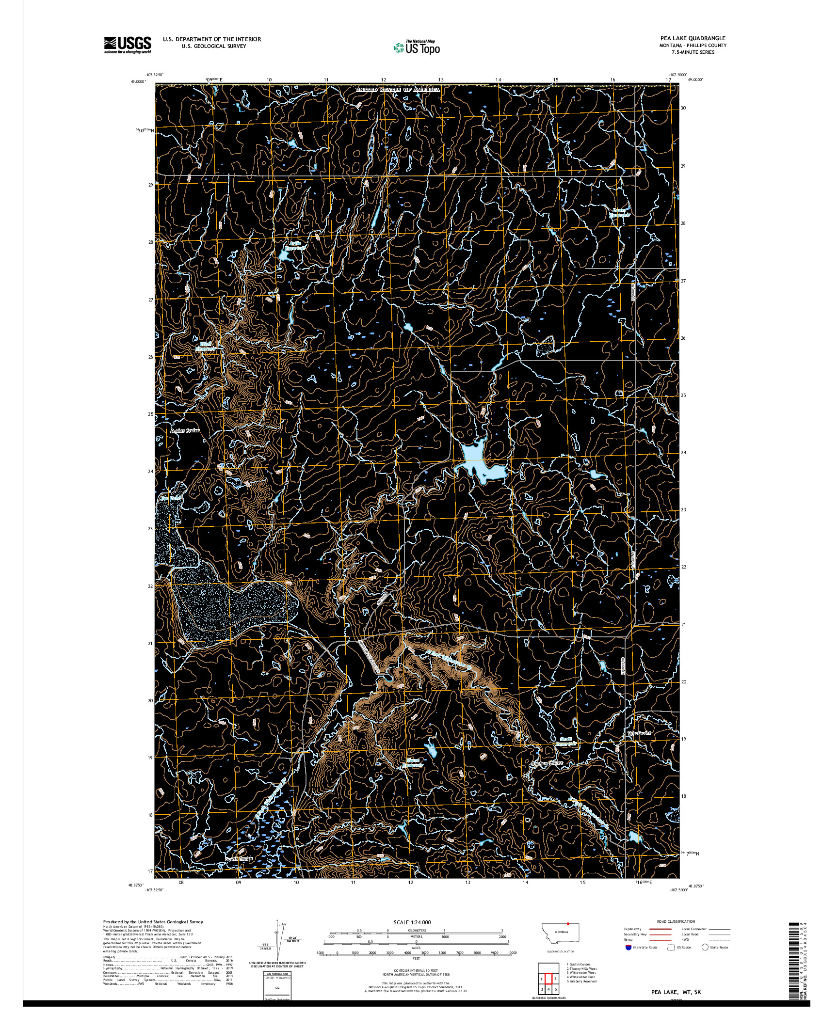 USGS US TOPO 7.5-MINUTE MAP FOR PEA LAKE, MT,SK 2020