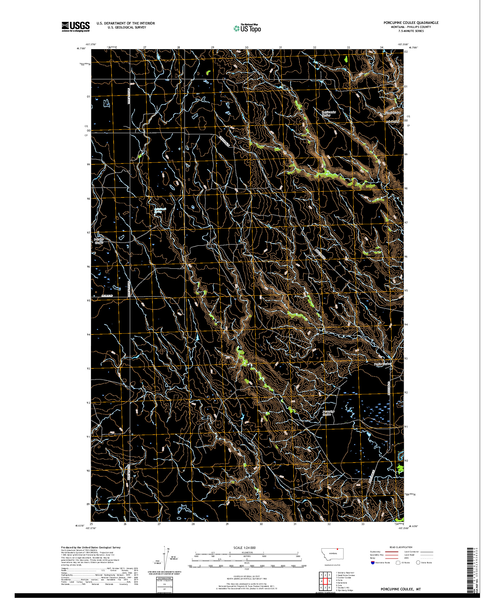 USGS US TOPO 7.5-MINUTE MAP FOR PORCUPINE COULEE, MT 2020