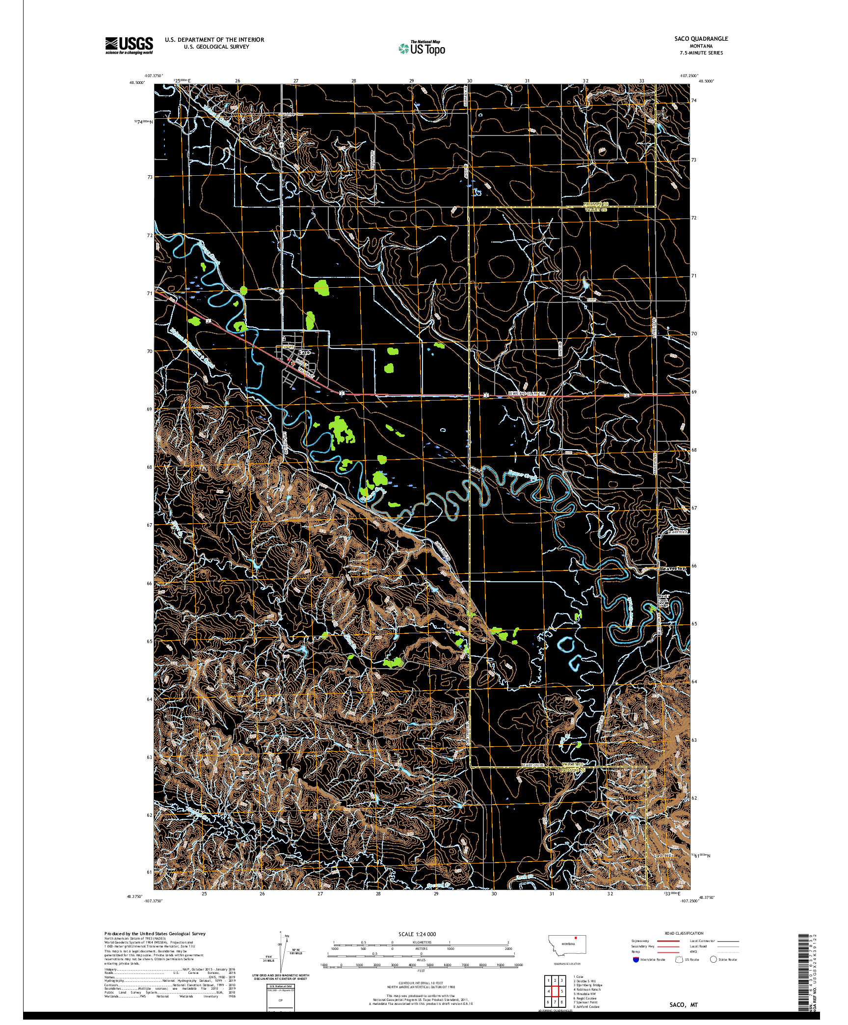 USGS US TOPO 7.5-MINUTE MAP FOR SACO, MT 2020
