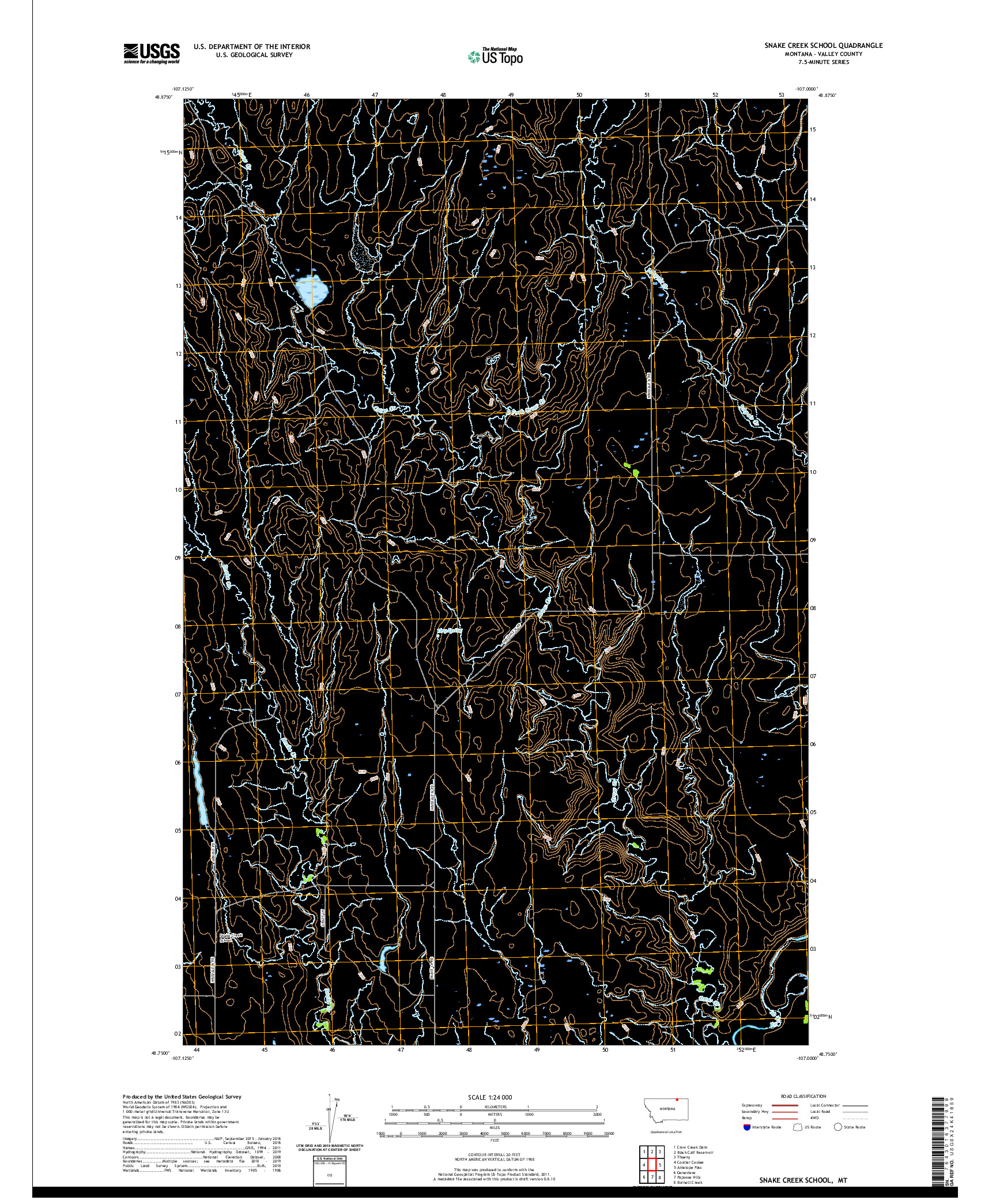 USGS US TOPO 7.5-MINUTE MAP FOR SNAKE CREEK SCHOOL, MT 2020