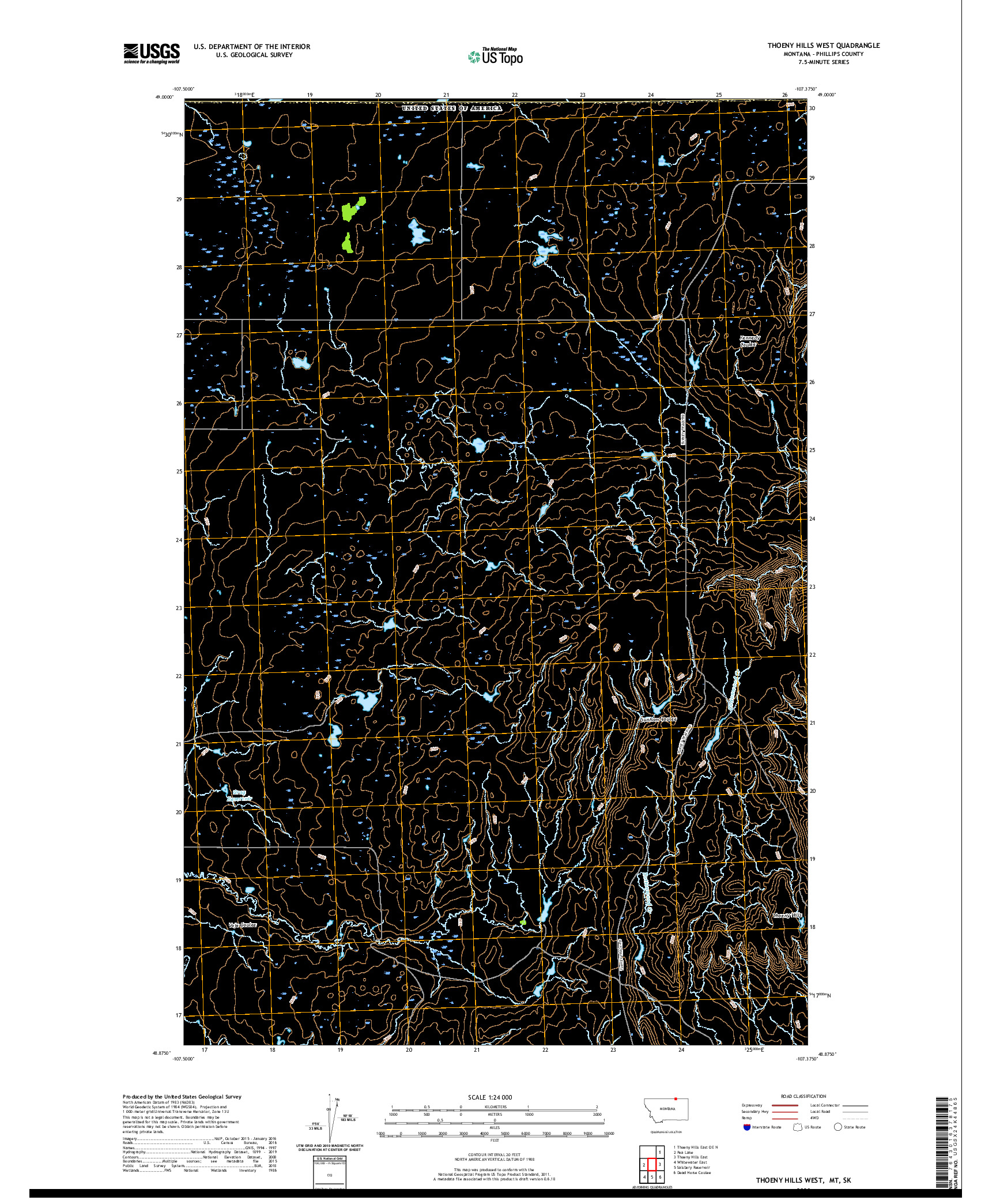USGS US TOPO 7.5-MINUTE MAP FOR THOENY HILLS WEST, MT,SK 2020