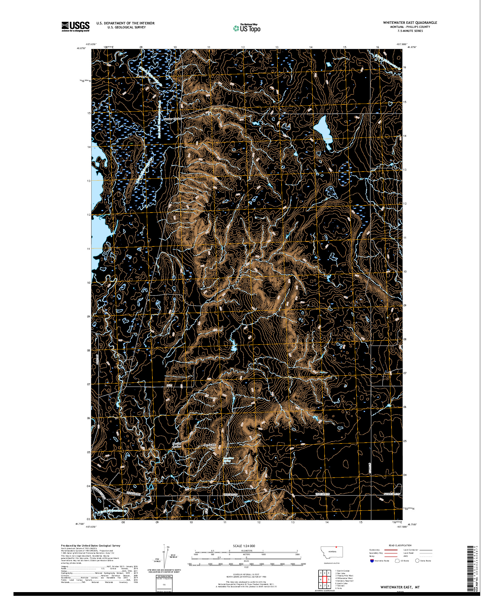 USGS US TOPO 7.5-MINUTE MAP FOR WHITEWATER EAST, MT 2020