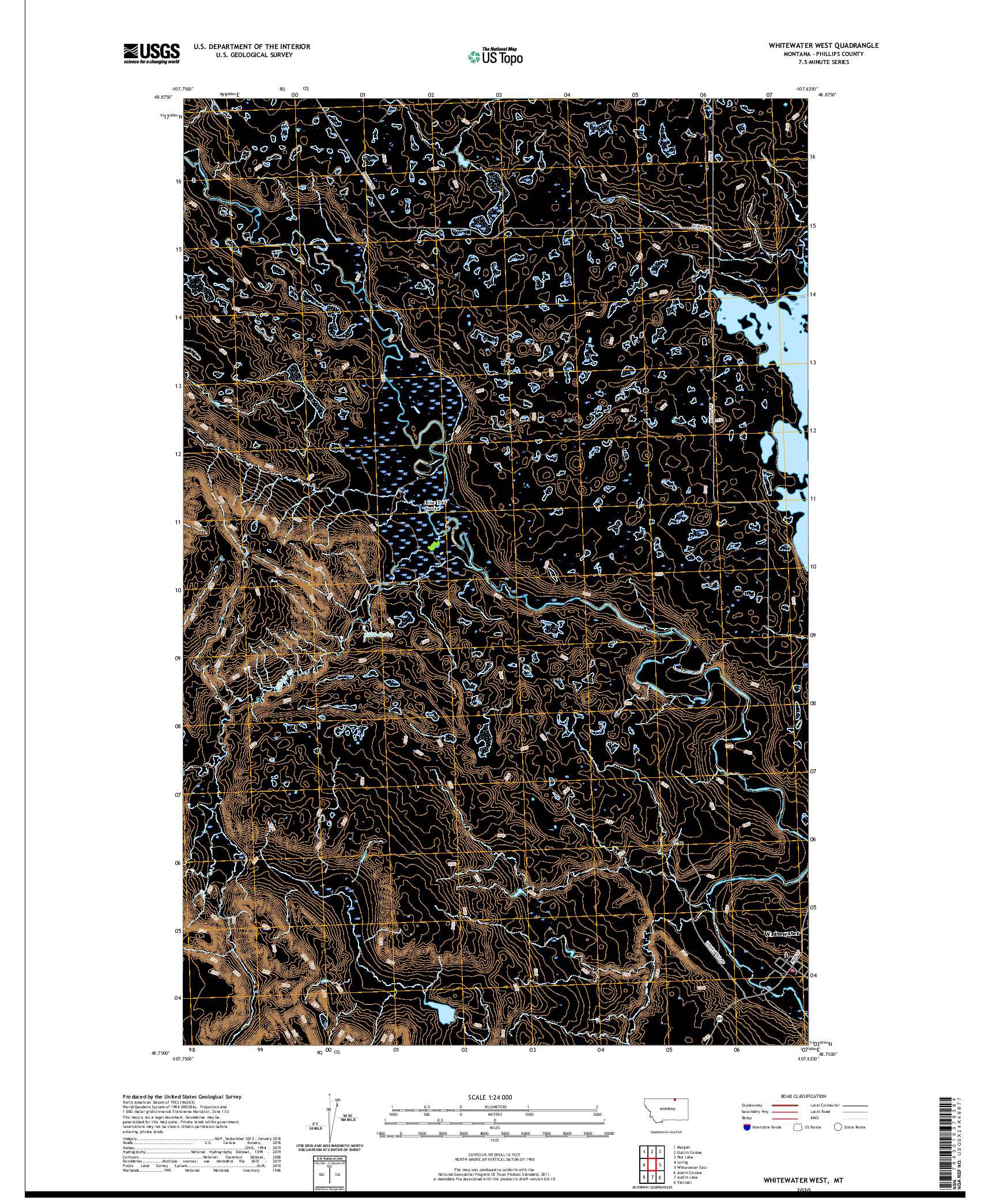 USGS US TOPO 7.5-MINUTE MAP FOR WHITEWATER WEST, MT 2020