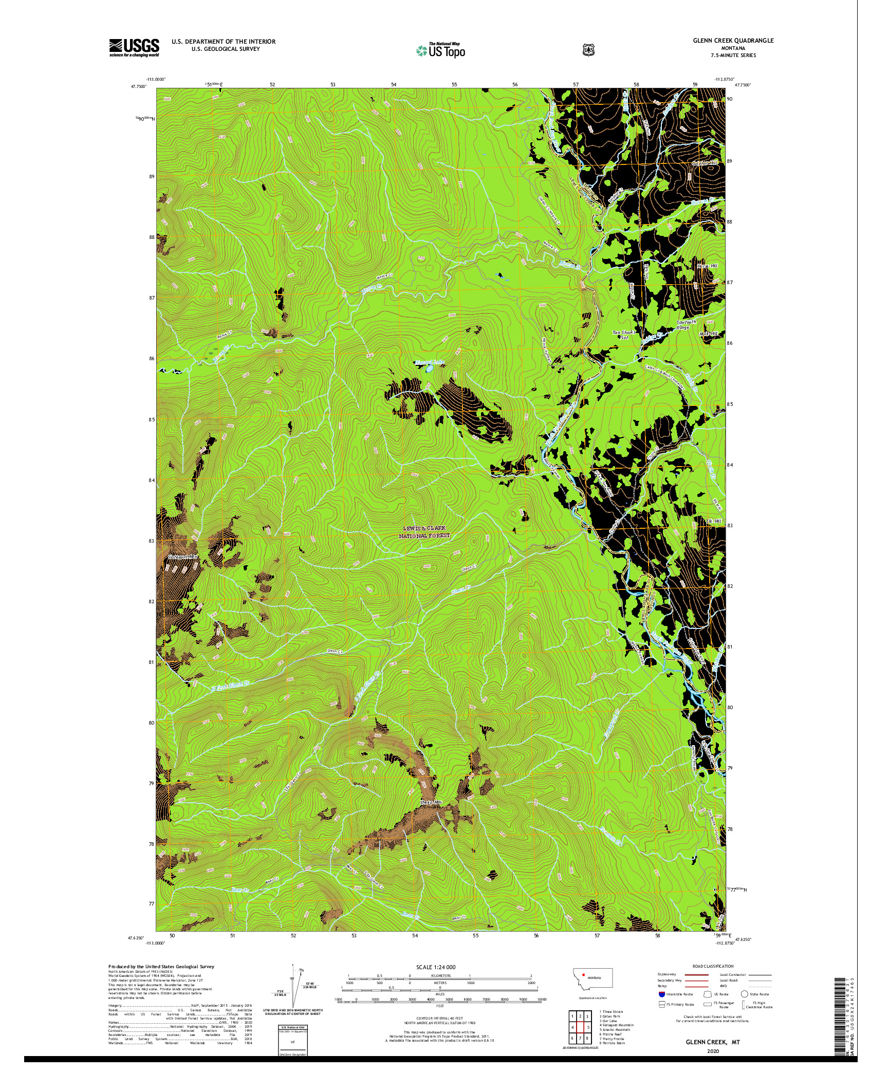 USGS US TOPO 7.5-MINUTE MAP FOR GLENN CREEK, MT 2020