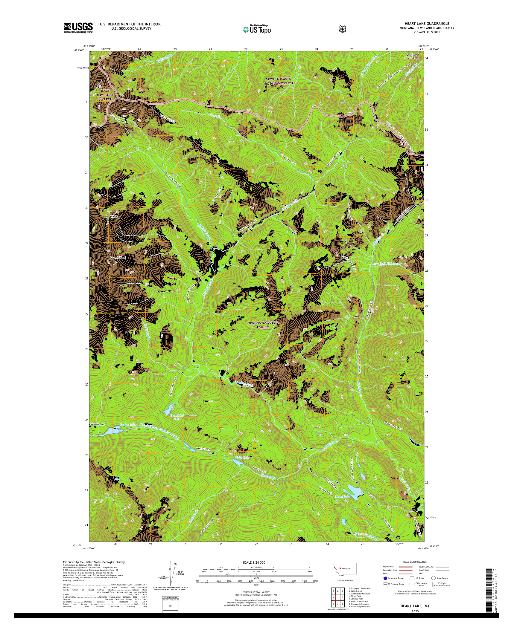 USGS US TOPO 7.5-MINUTE MAP FOR HEART LAKE, MT 2020