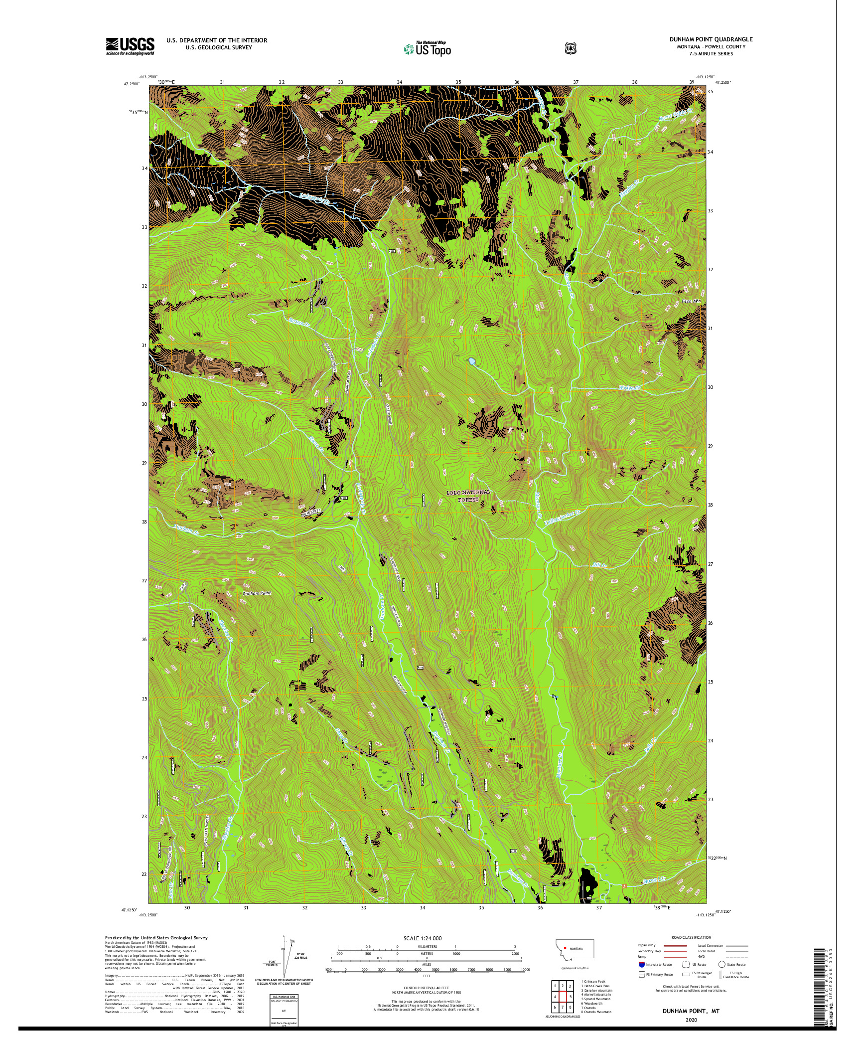 USGS US TOPO 7.5-MINUTE MAP FOR DUNHAM POINT, MT 2020