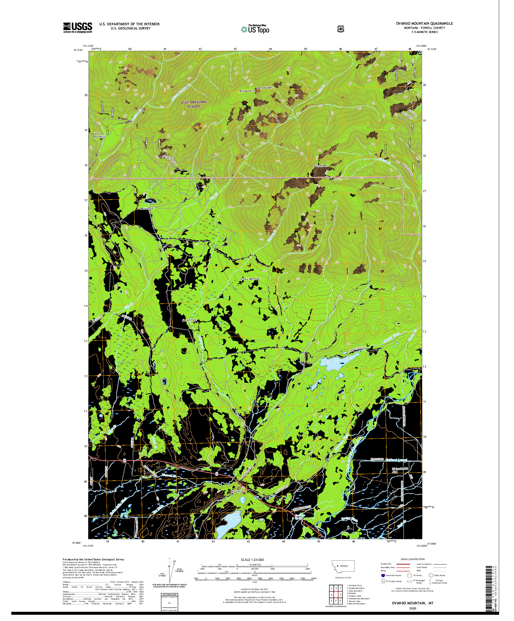 USGS US TOPO 7.5-MINUTE MAP FOR OVANDO MOUNTAIN, MT 2020