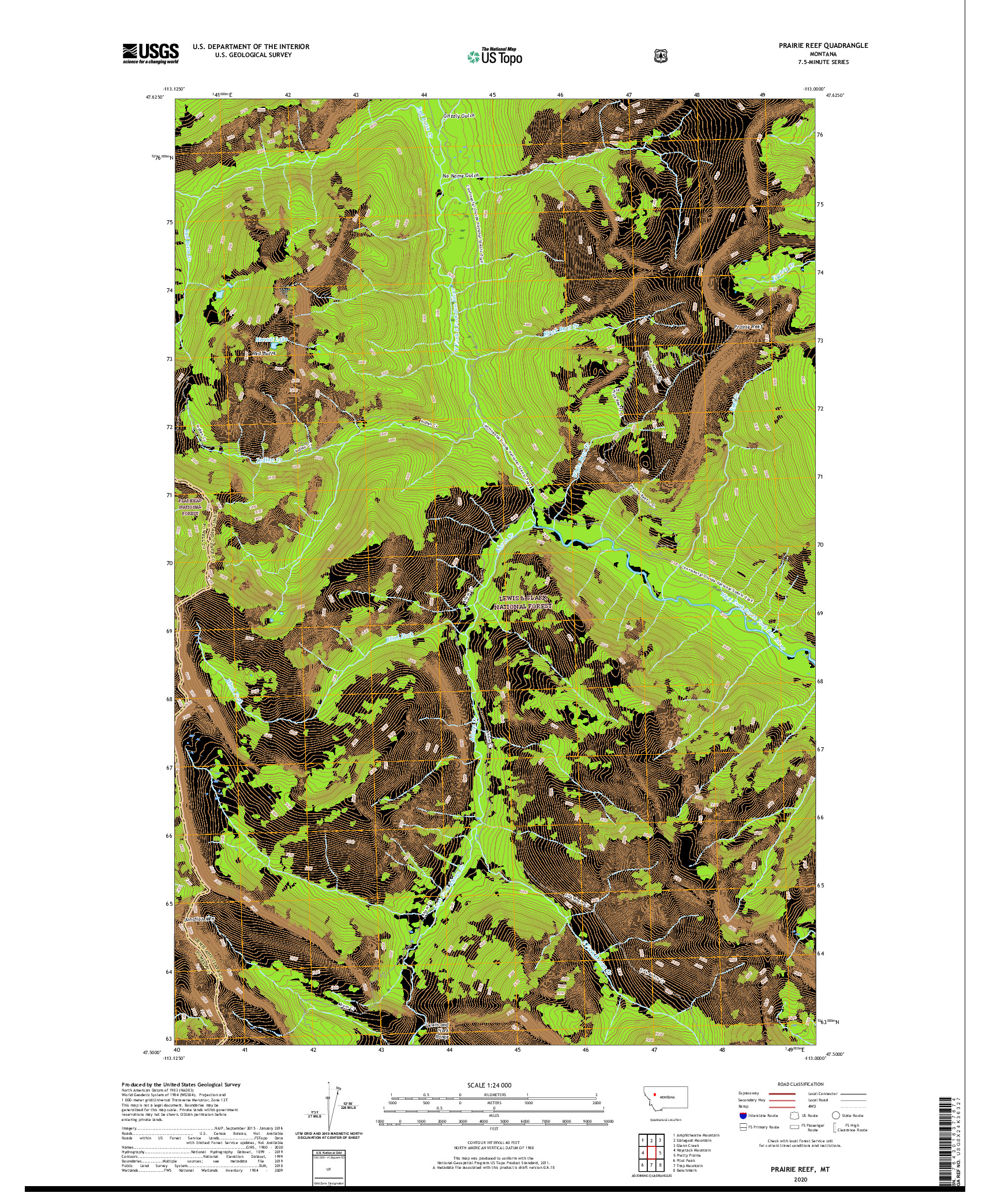 USGS US TOPO 7.5-MINUTE MAP FOR PRAIRIE REEF, MT 2020