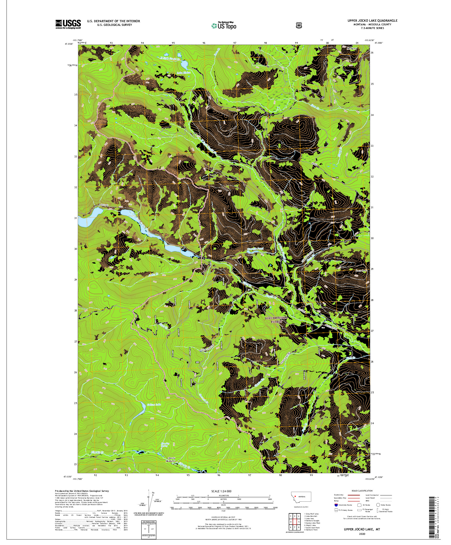 USGS US TOPO 7.5-MINUTE MAP FOR UPPER JOCKO LAKE, MT 2020