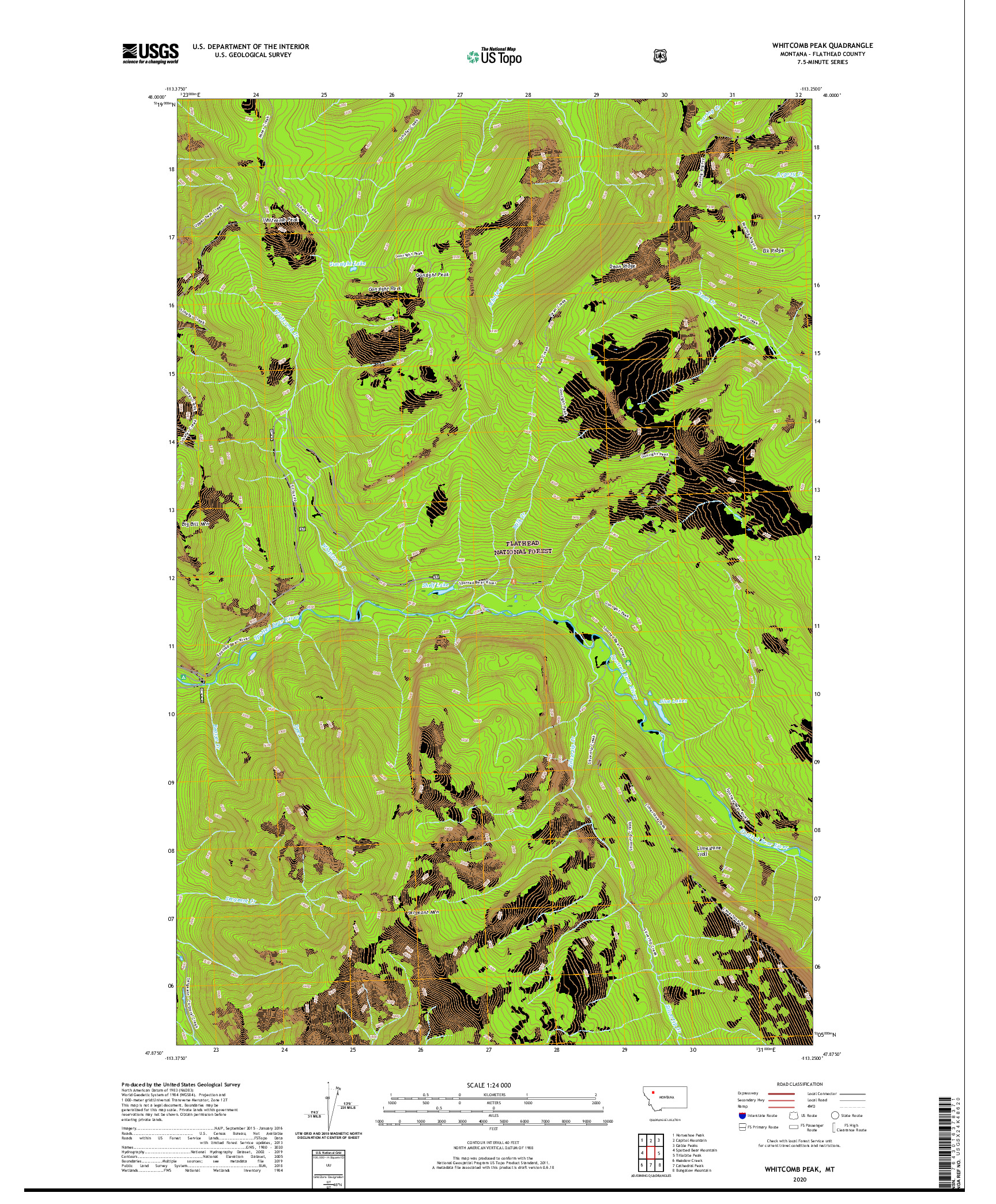 USGS US TOPO 7.5-MINUTE MAP FOR WHITCOMB PEAK, MT 2020