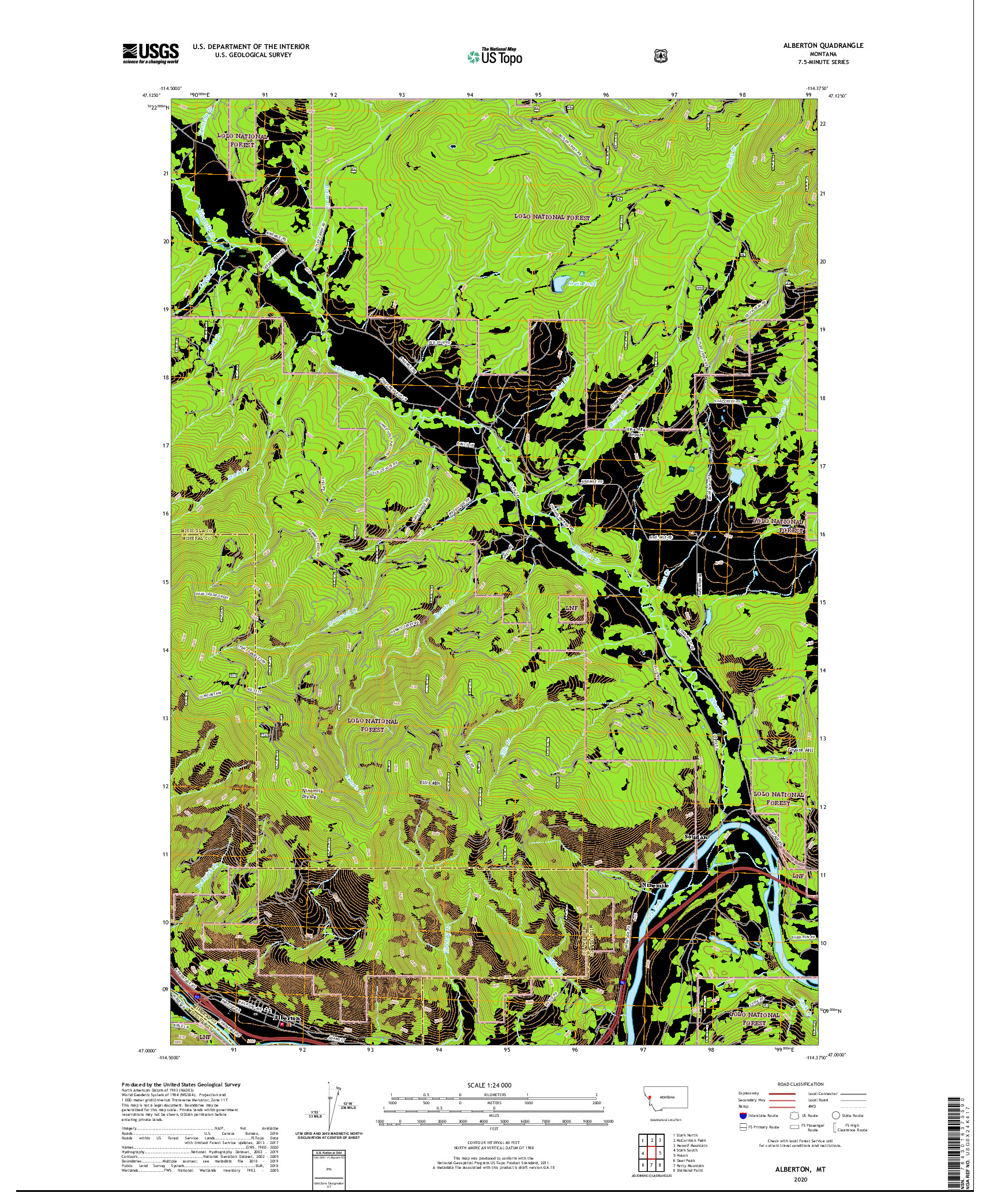 USGS US TOPO 7.5-MINUTE MAP FOR ALBERTON, MT 2020