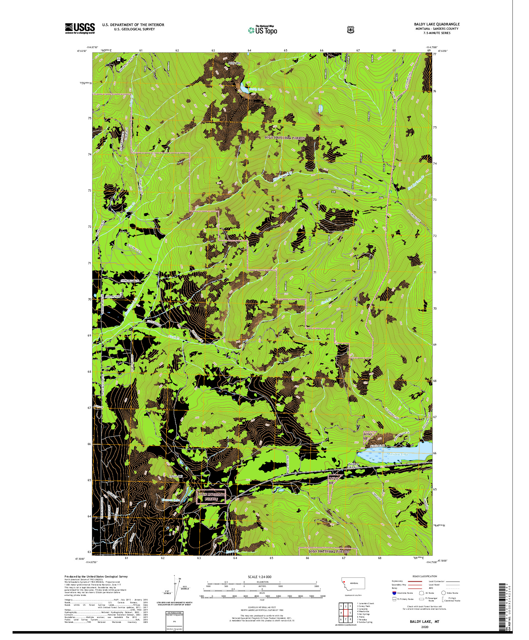 USGS US TOPO 7.5-MINUTE MAP FOR BALDY LAKE, MT 2020