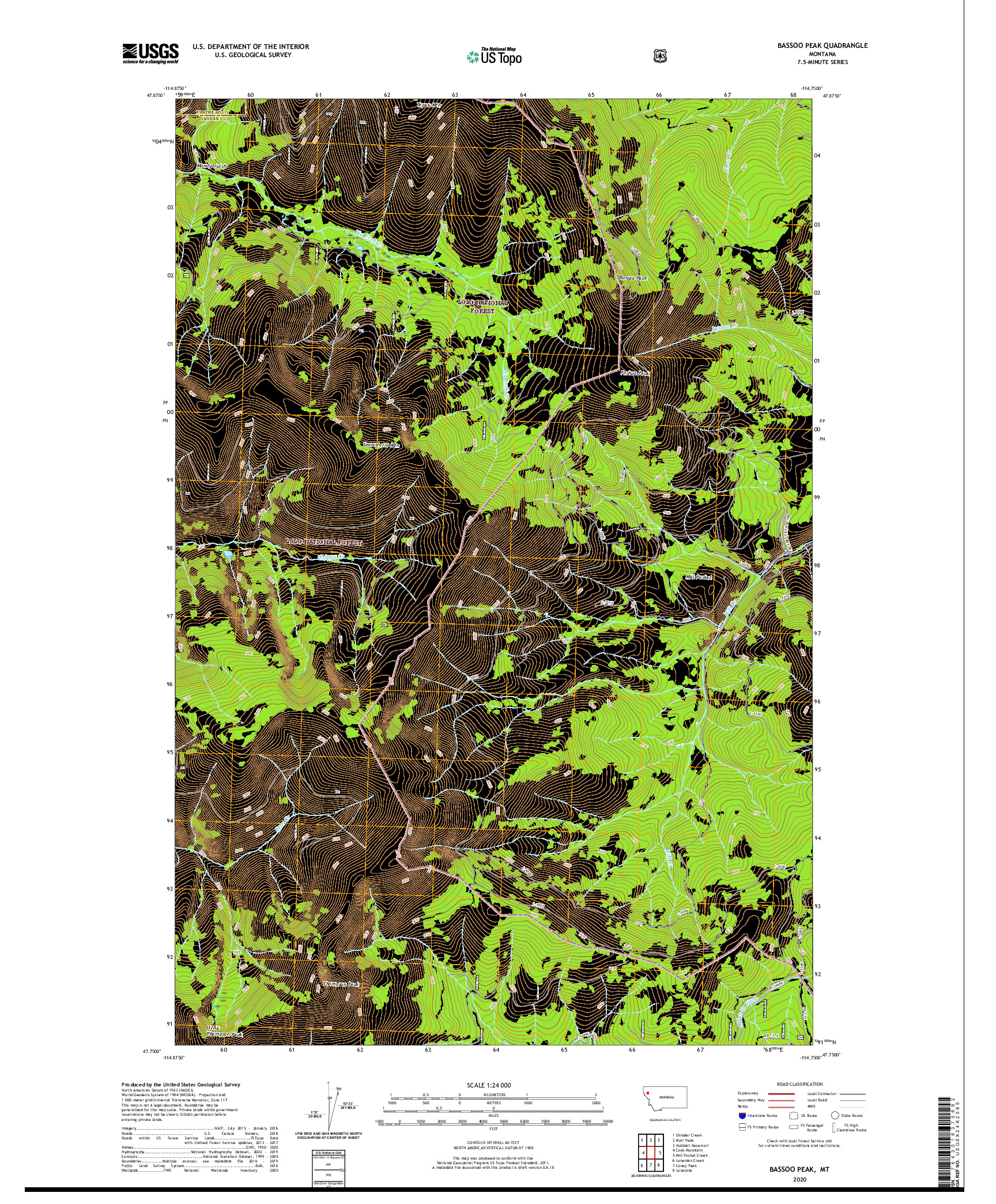 USGS US TOPO 7.5-MINUTE MAP FOR BASSOO PEAK, MT 2020