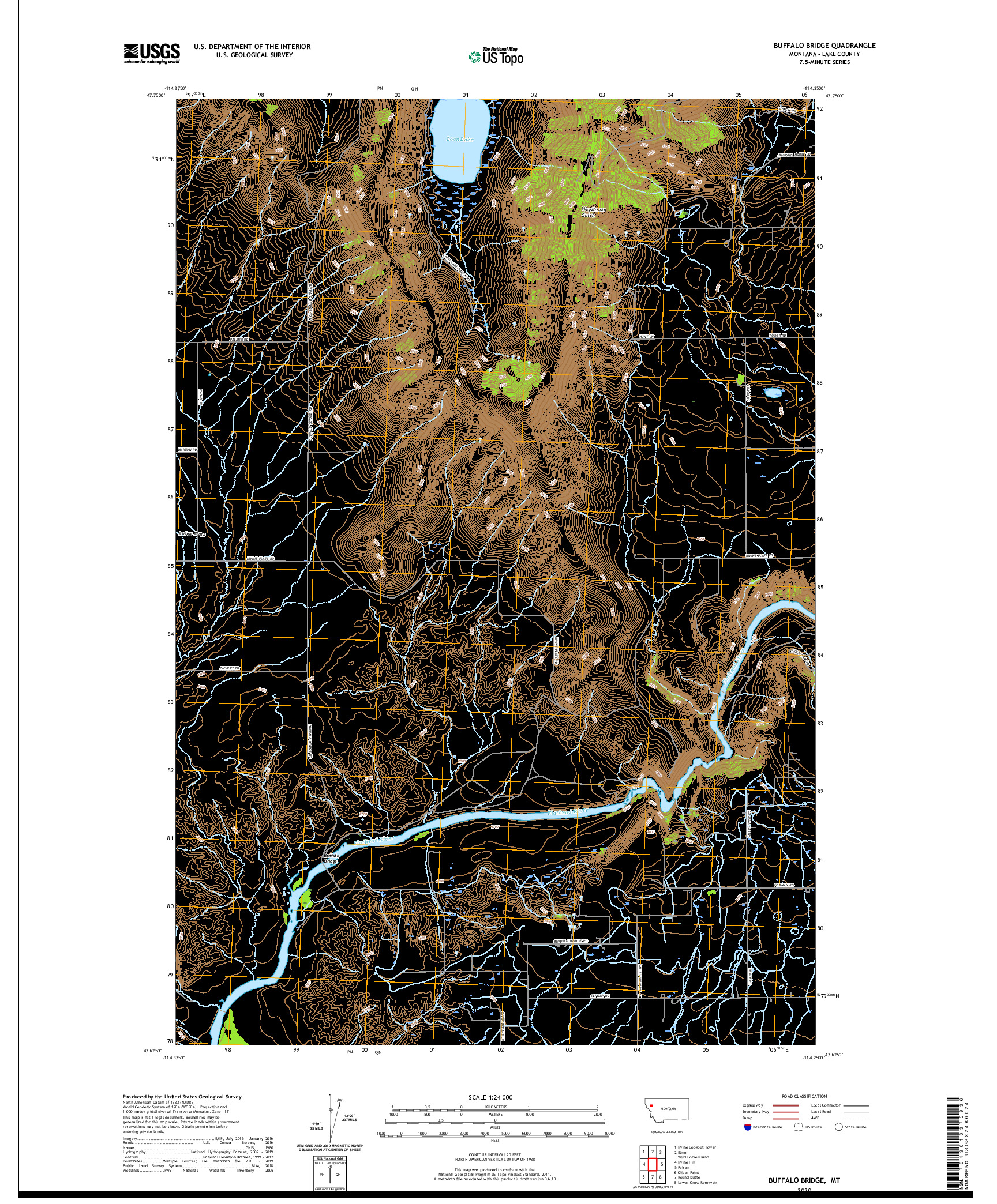 USGS US TOPO 7.5-MINUTE MAP FOR BUFFALO BRIDGE, MT 2020
