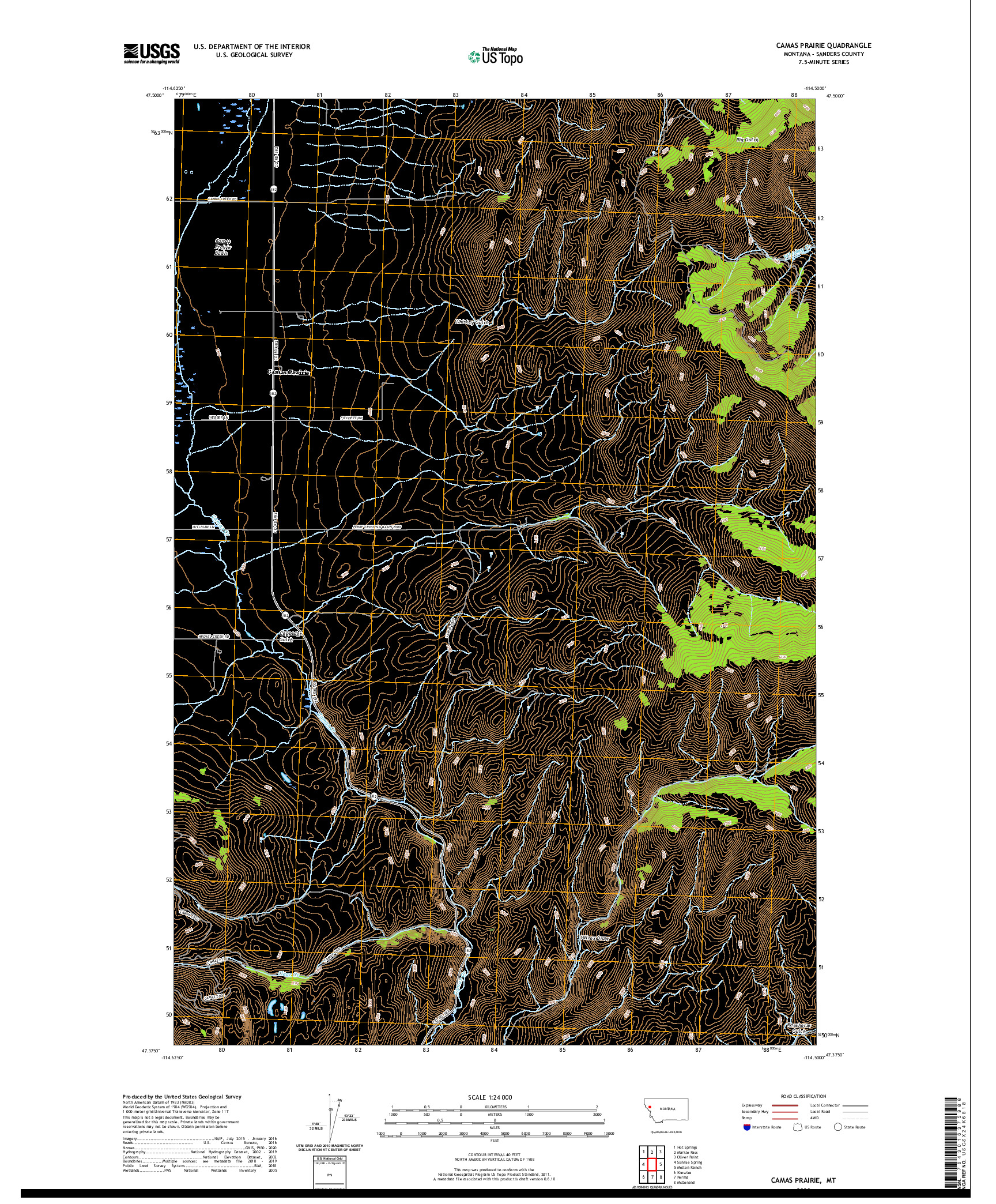 USGS US TOPO 7.5-MINUTE MAP FOR CAMAS PRAIRIE, MT 2020