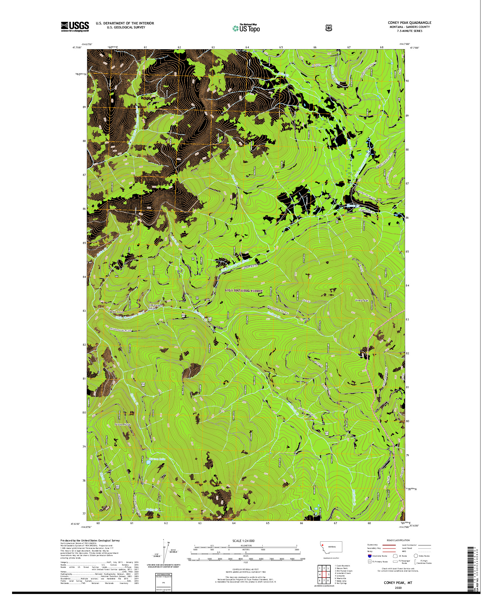 USGS US TOPO 7.5-MINUTE MAP FOR CONEY PEAK, MT 2020