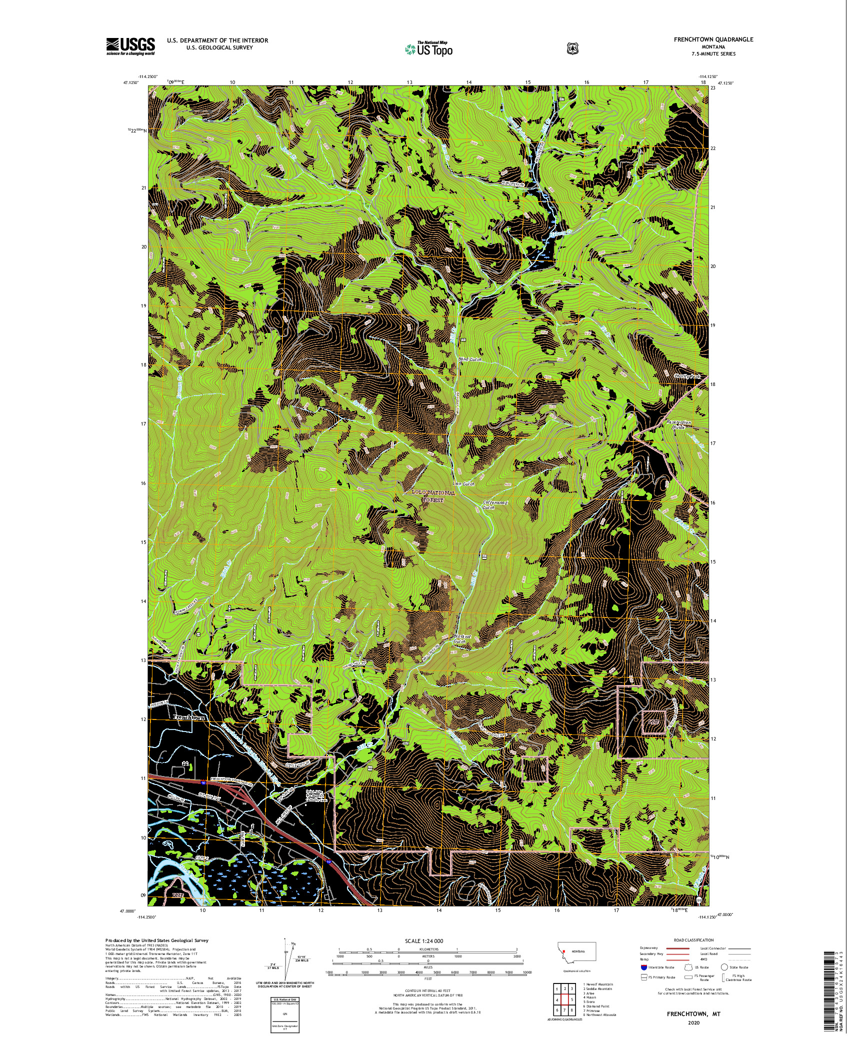 USGS US TOPO 7.5-MINUTE MAP FOR FRENCHTOWN, MT 2020