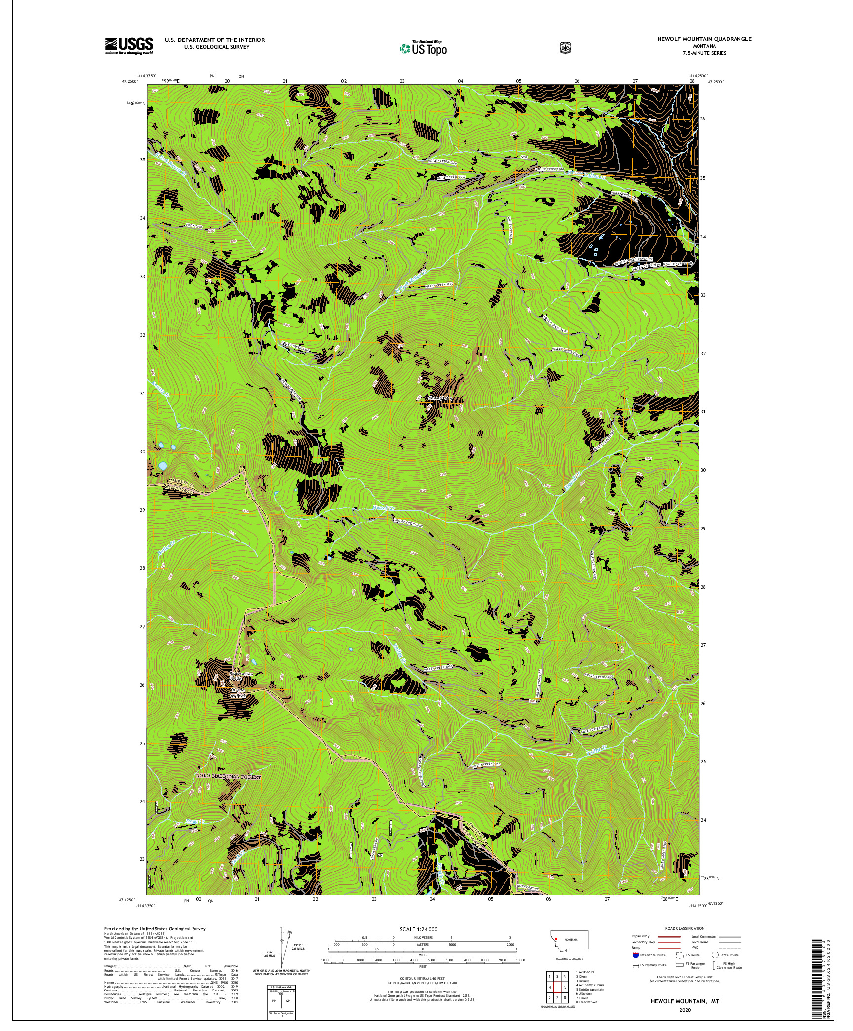USGS US TOPO 7.5-MINUTE MAP FOR HEWOLF MOUNTAIN, MT 2020