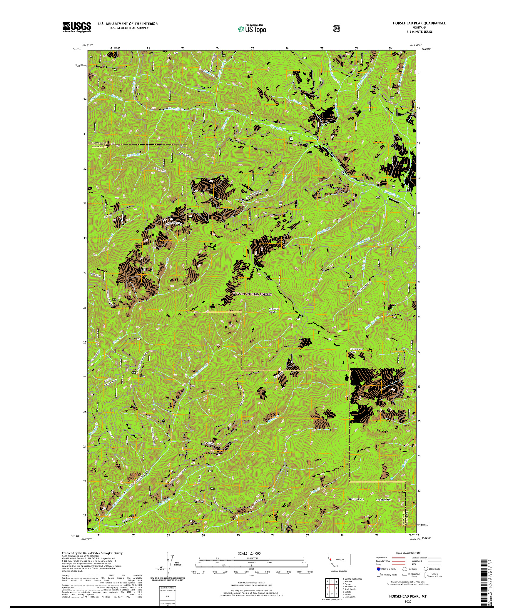 USGS US TOPO 7.5-MINUTE MAP FOR HORSEHEAD PEAK, MT 2020