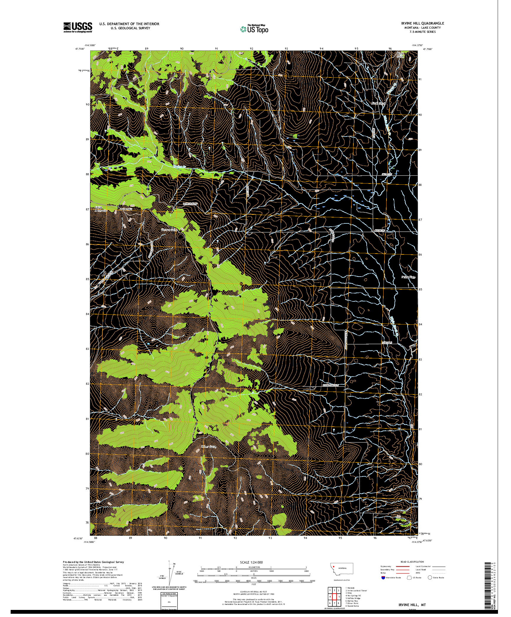 USGS US TOPO 7.5-MINUTE MAP FOR IRVINE HILL, MT 2020