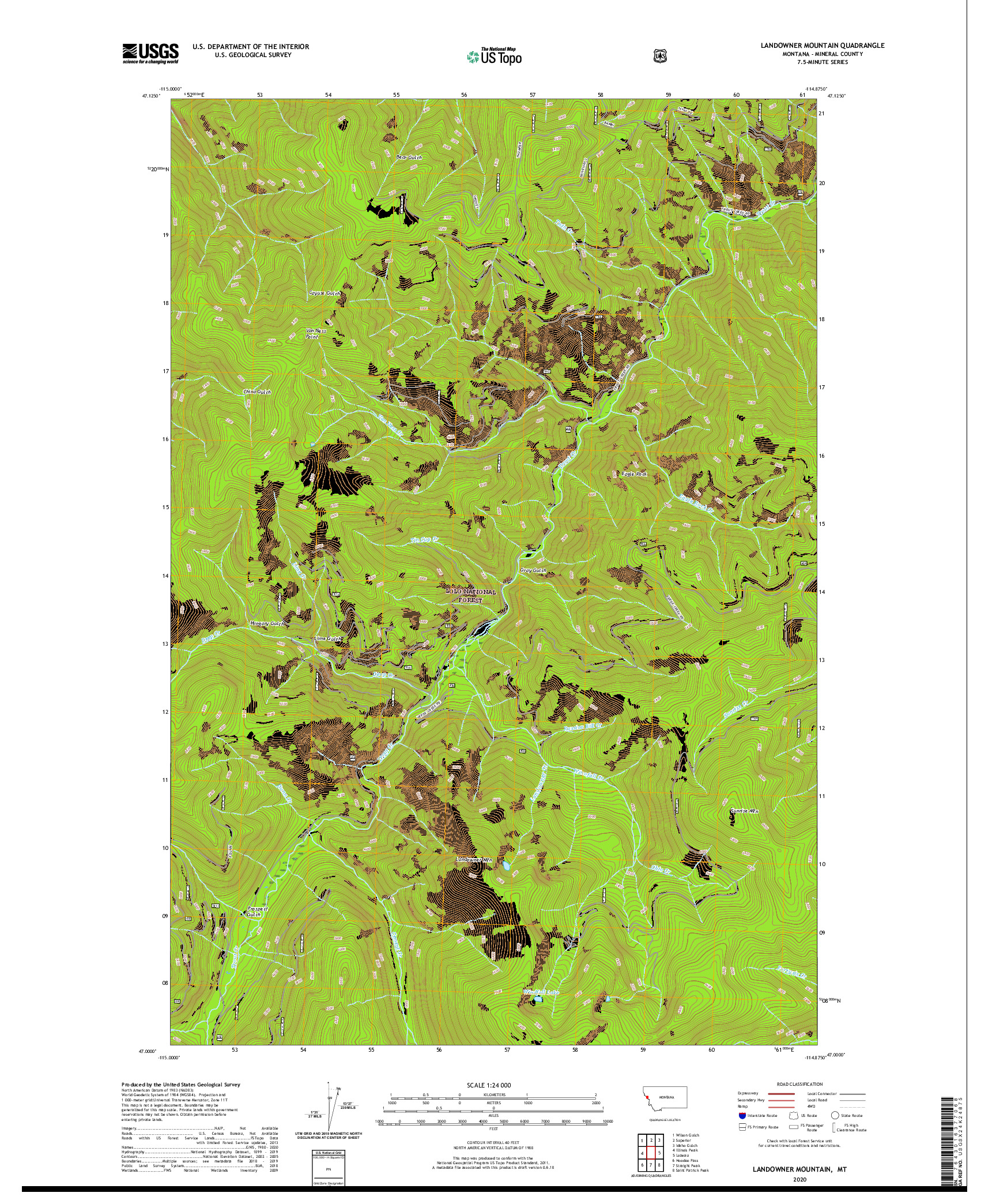 USGS US TOPO 7.5-MINUTE MAP FOR LANDOWNER MOUNTAIN, MT 2020