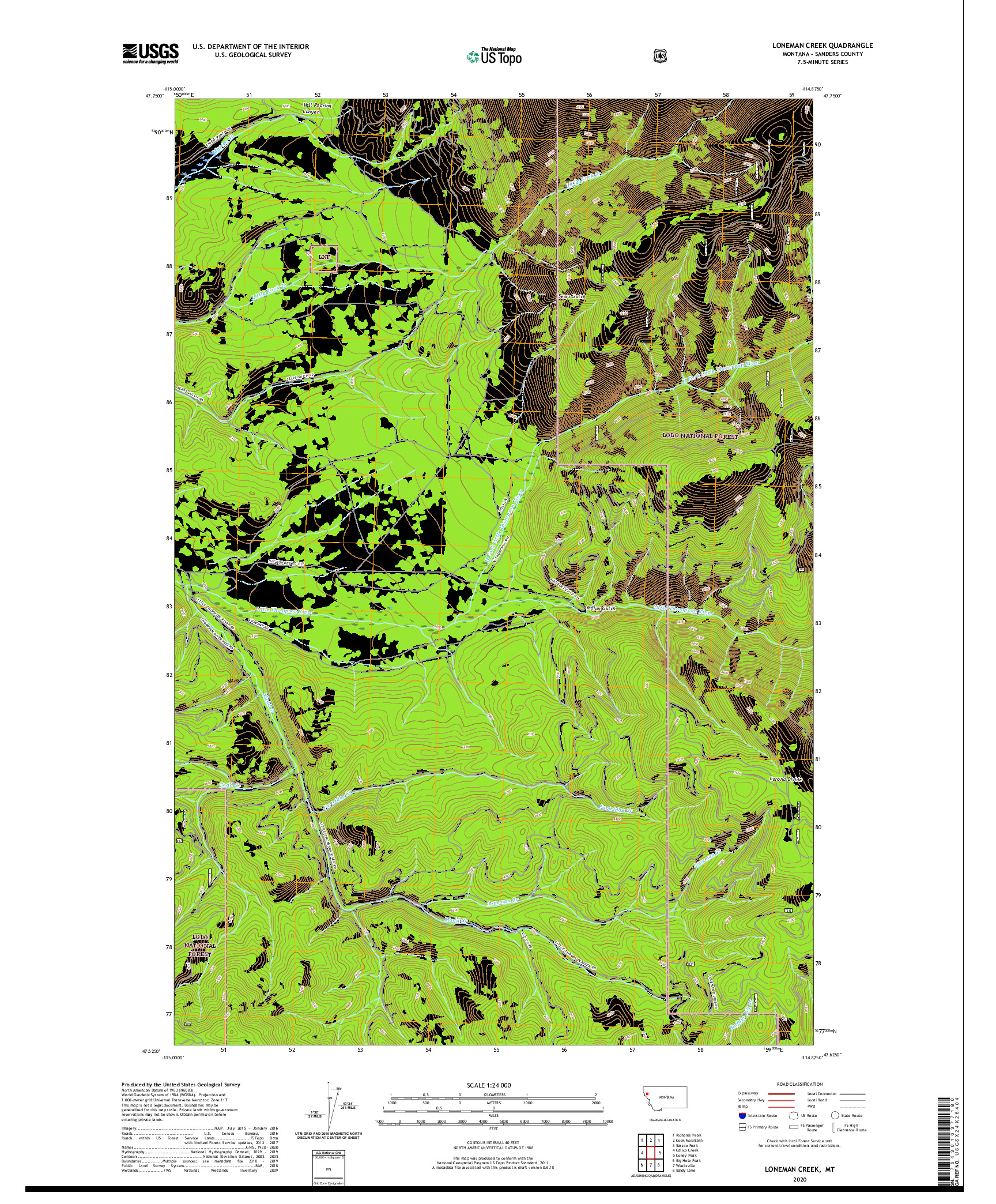 USGS US TOPO 7.5-MINUTE MAP FOR LONEMAN CREEK, MT 2020