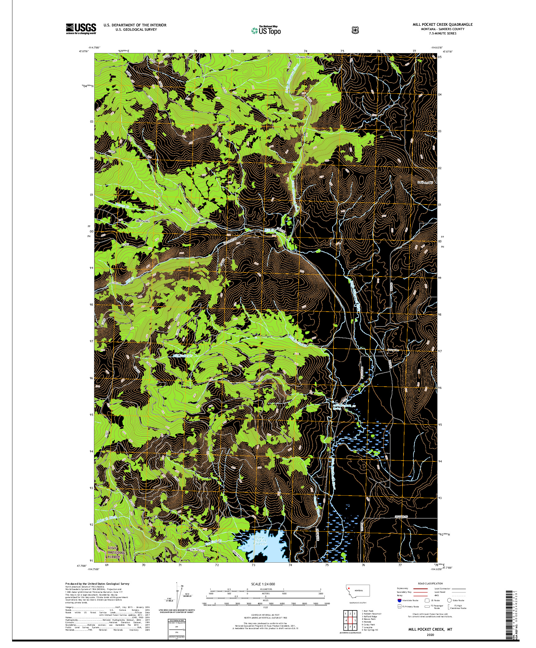 USGS US TOPO 7.5-MINUTE MAP FOR MILL POCKET CREEK, MT 2020