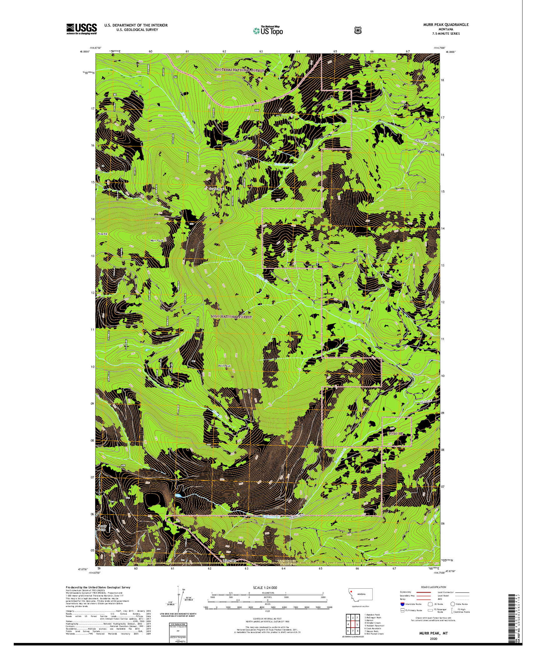 USGS US TOPO 7.5-MINUTE MAP FOR MURR PEAK, MT 2020