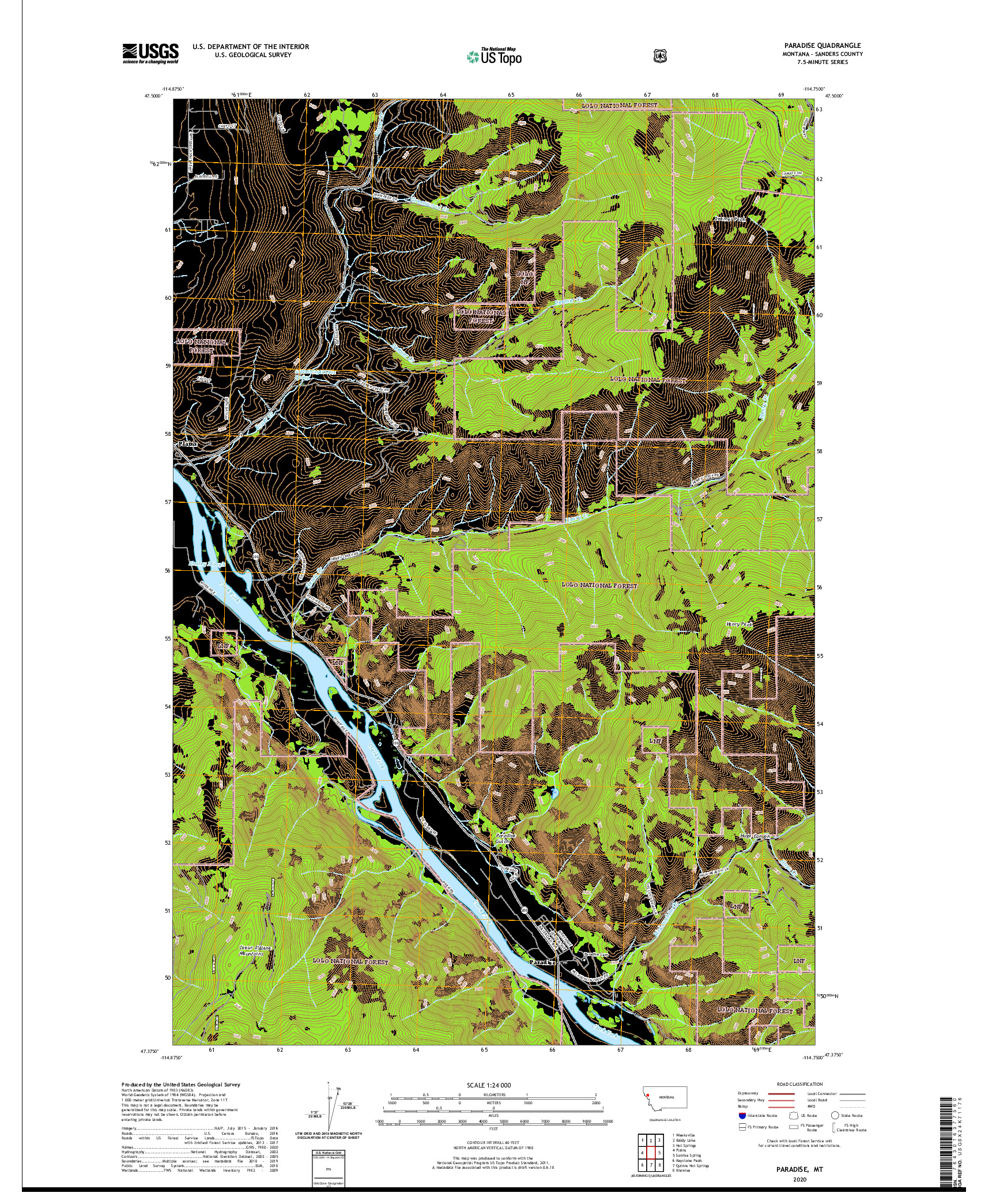 USGS US TOPO 7.5-MINUTE MAP FOR PARADISE, MT 2020