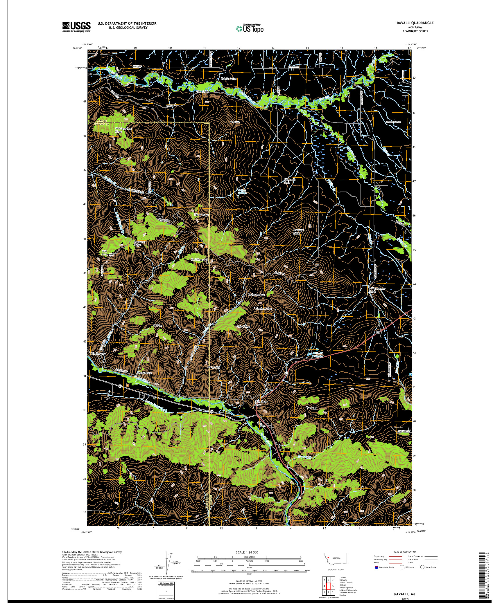 USGS US TOPO 7.5-MINUTE MAP FOR RAVALLI, MT 2020