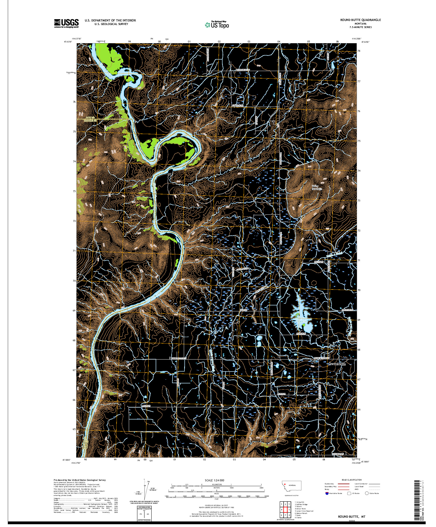 USGS US TOPO 7.5-MINUTE MAP FOR ROUND BUTTE, MT 2020