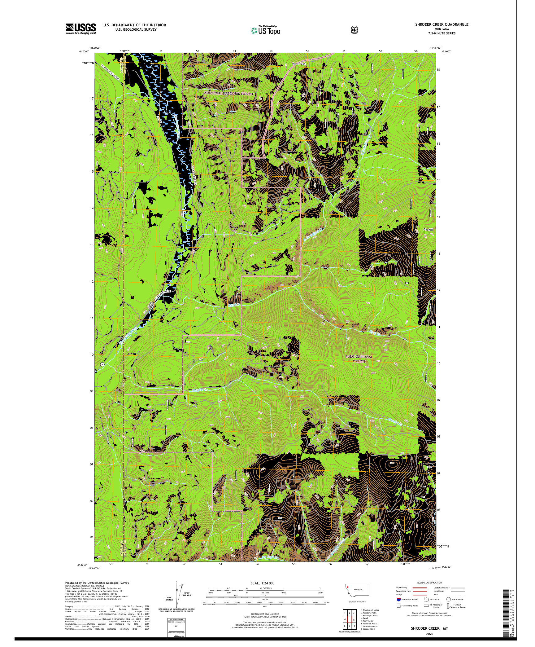 USGS US TOPO 7.5-MINUTE MAP FOR SHRODER CREEK, MT 2020
